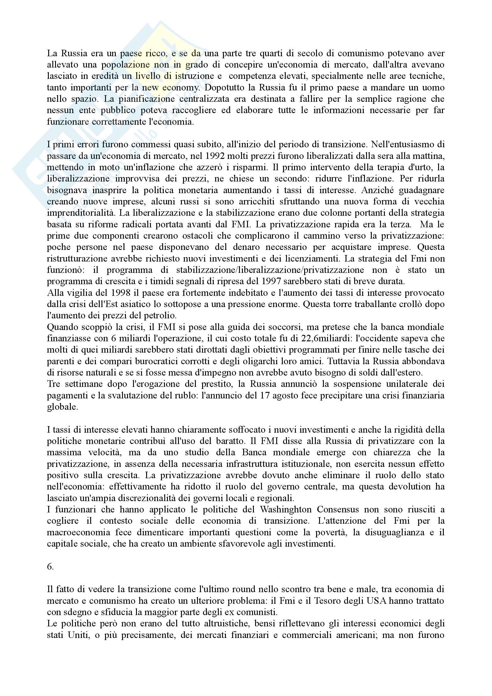 Riassunto esame Teorie sociologiche contemporanee, prof. Musso, libro consigliato La globalizzazione e i suoi oppositori, Stiglitz Pag. 6