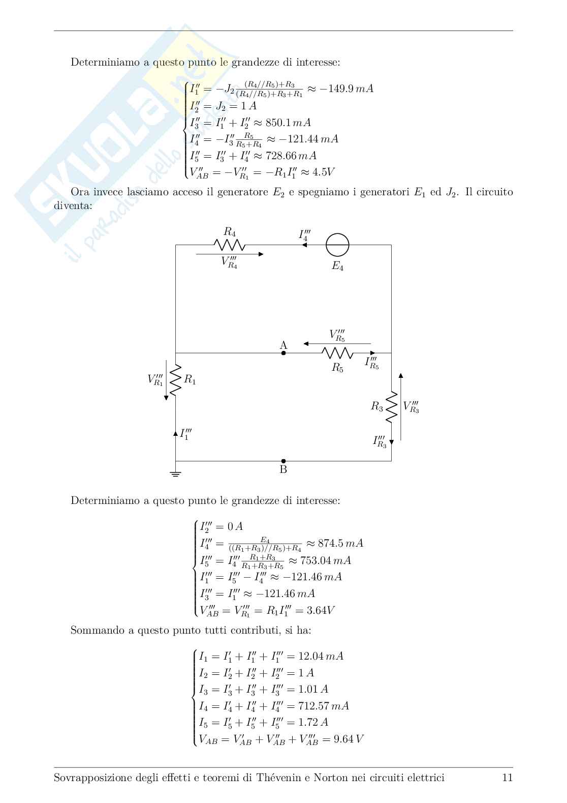 Elettrotecnica 1 – Sovrapposizione degli effetti, Thévenin e Norton (teoria + esercizi svolti) Pag. 11