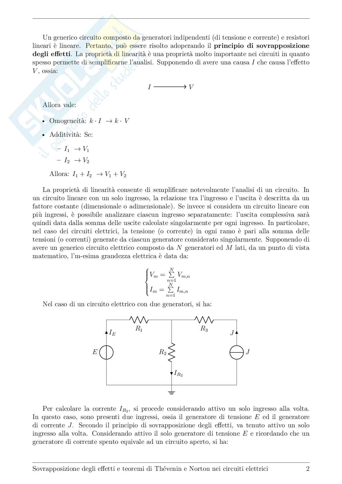 Elettrotecnica 1 – Sovrapposizione degli effetti, Thévenin e Norton (teoria + esercizi svolti) Pag. 2