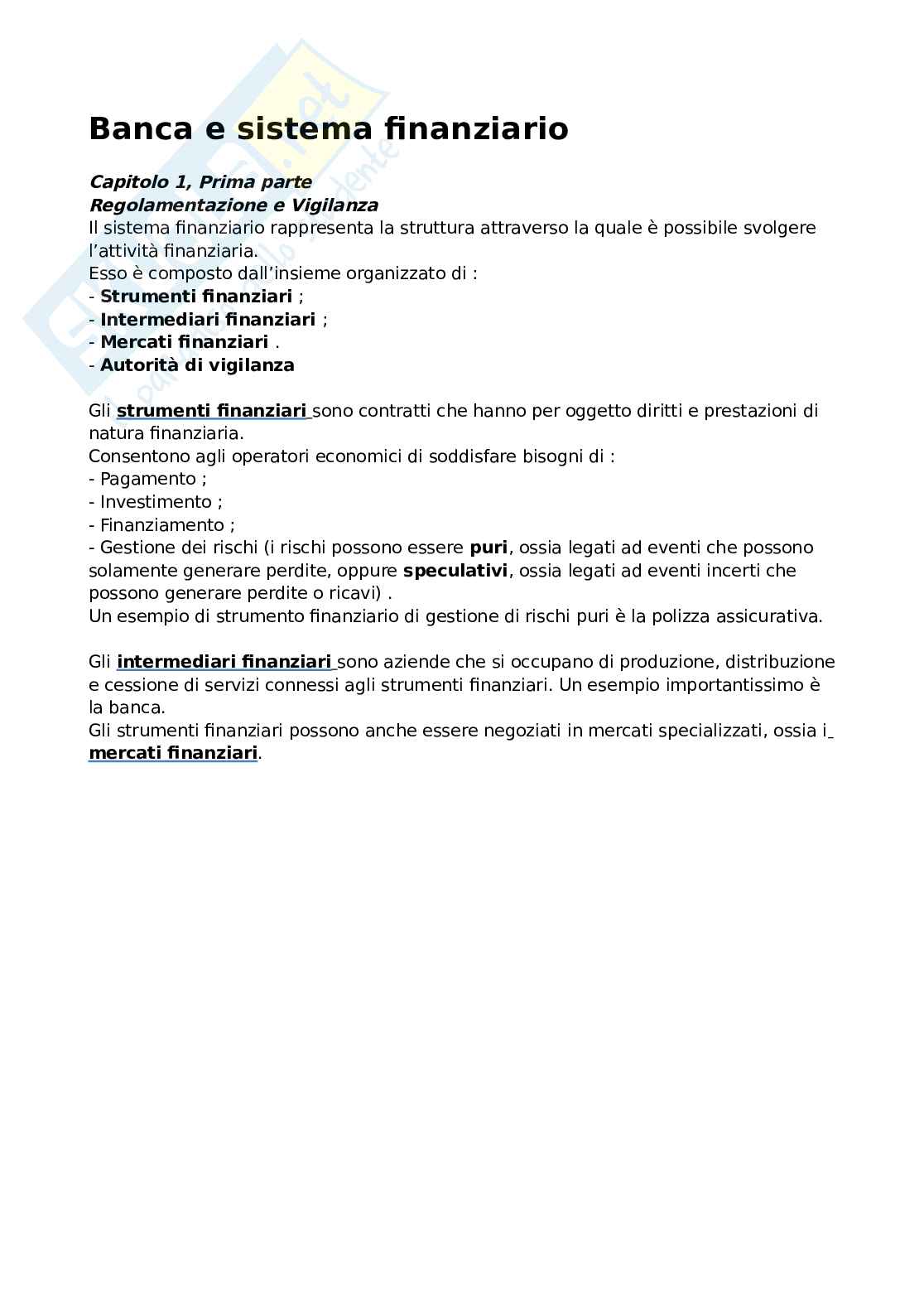 Banca e sistema finanziario Pag. 1