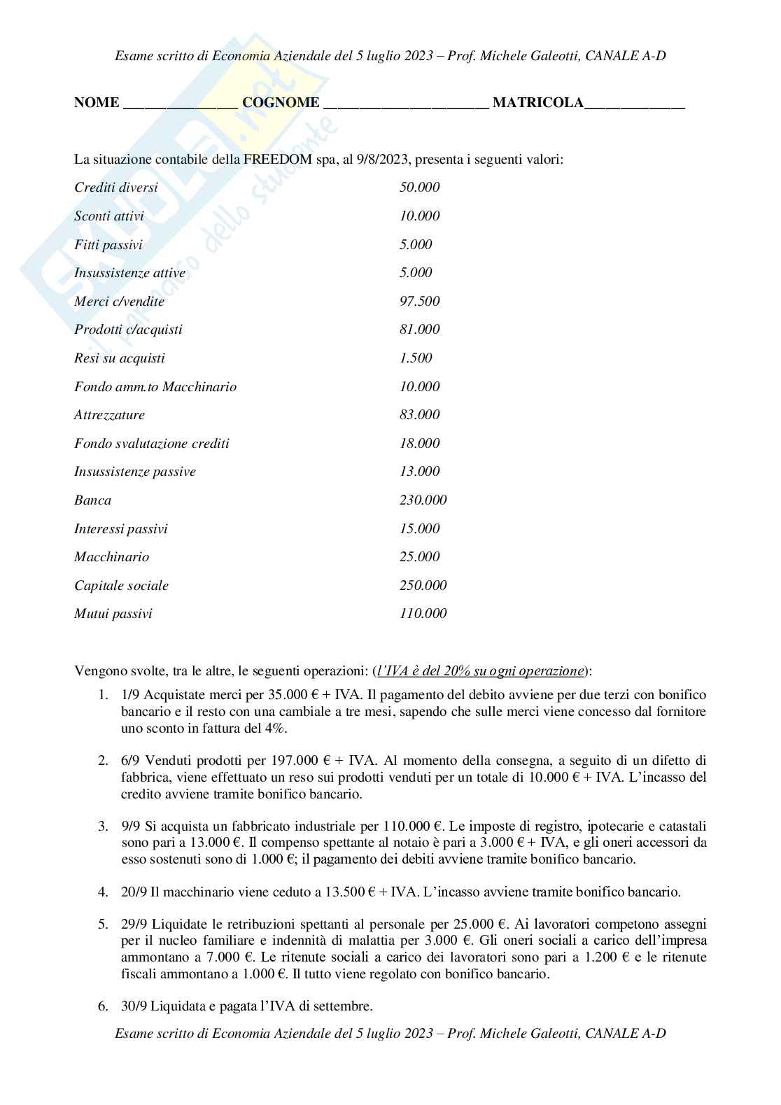 Prova svolta d'esame di Economia aziendale Pag. 1