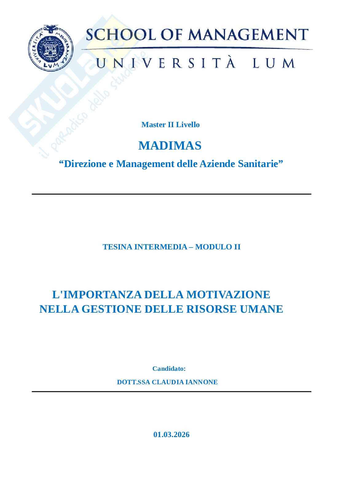 Importanza della motivazione in sanità Pag. 1