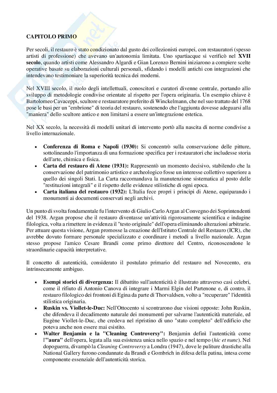 Riassunto esame Storie e teorie della conservazione e del restauro, Prof. Cecchini Silvia, libro consigliato Le teorie del restauro dalla carta di Atene ad oggi, Rossi Pinelli Pag. 1