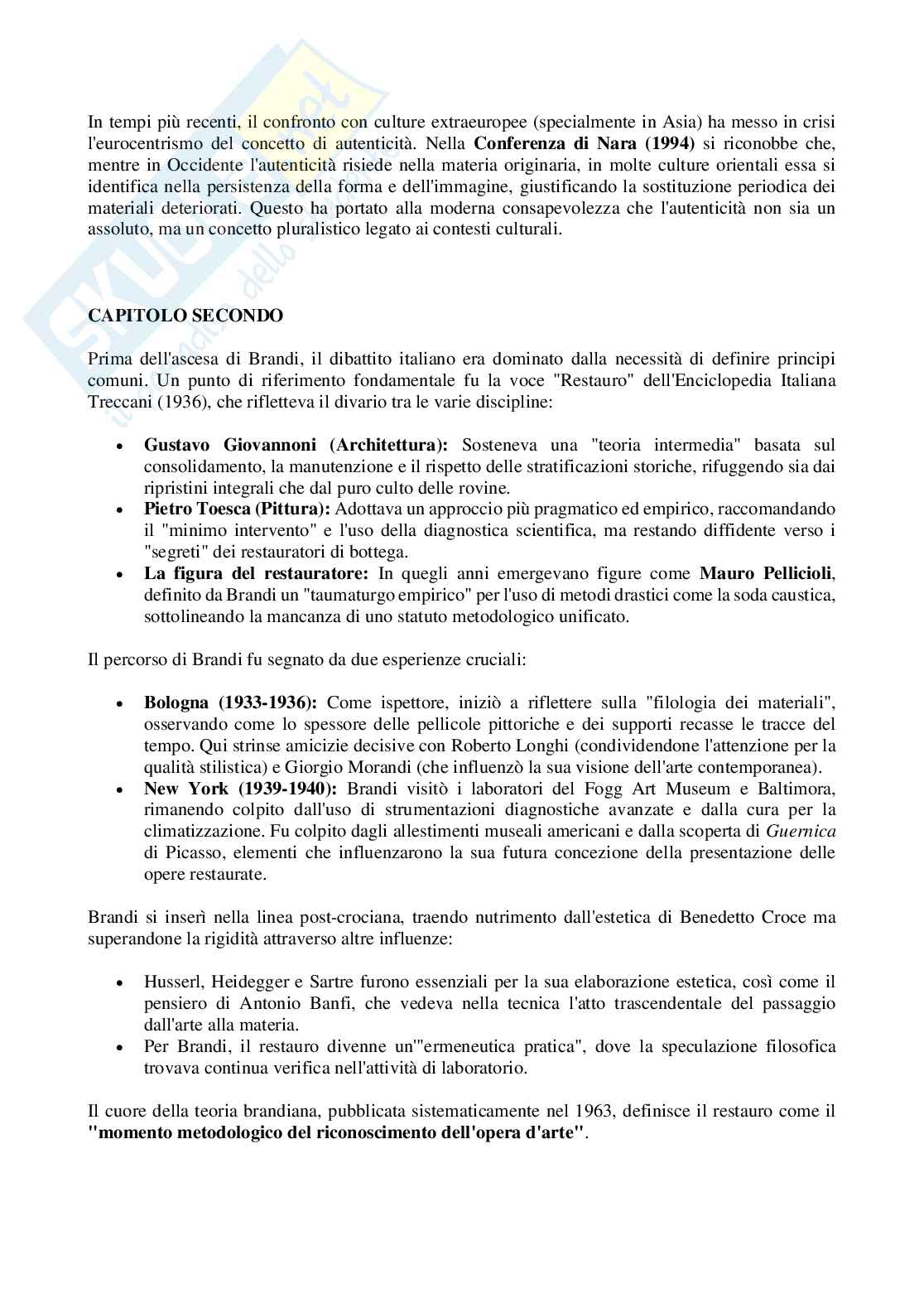 Riassunto esame Storie e teorie della conservazione e del restauro, Prof. Cecchini Silvia, libro consigliato Le teorie del restauro dalla carta di Atene ad oggi, Rossi Pinelli Pag. 2