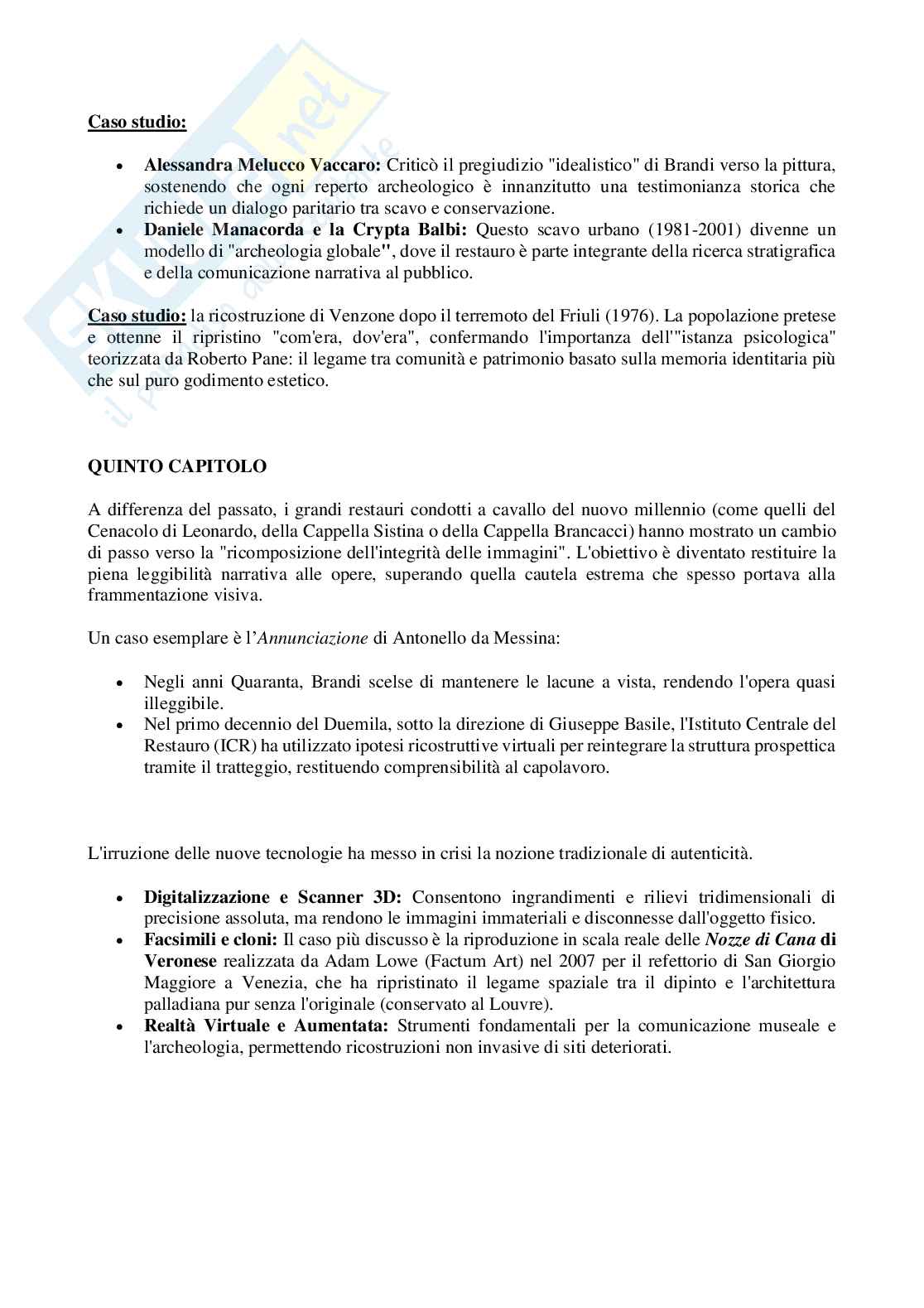 Riassunto esame Storie e teorie della conservazione e del restauro, Prof. Cecchini Silvia, libro consigliato Le teorie del restauro dalla carta di Atene ad oggi, Rossi Pinelli Pag. 6