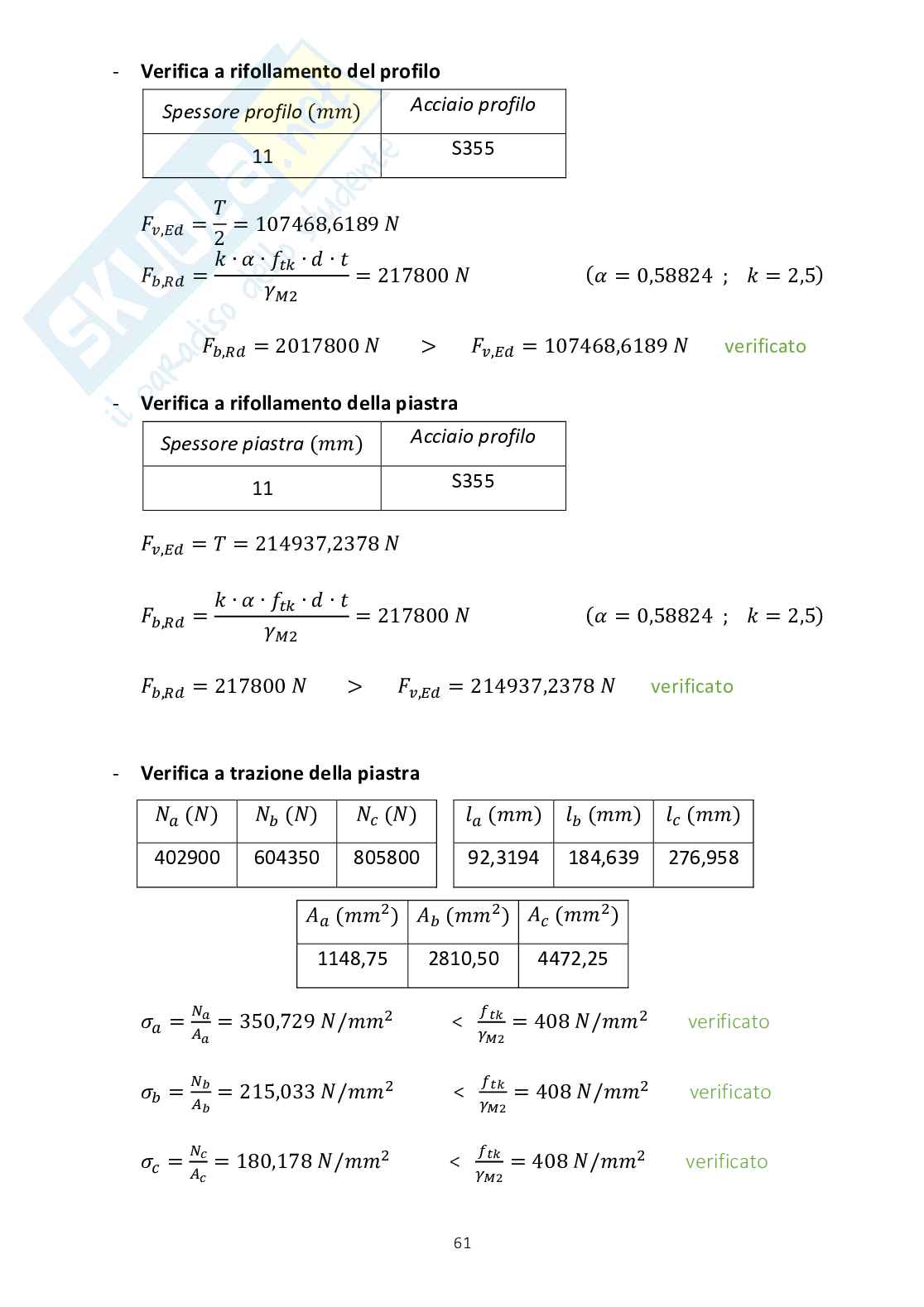 Relazione Tecnica "Struttura in Acciaio" - Progetto di Tecnica delle Costruzioni Pag. 61
