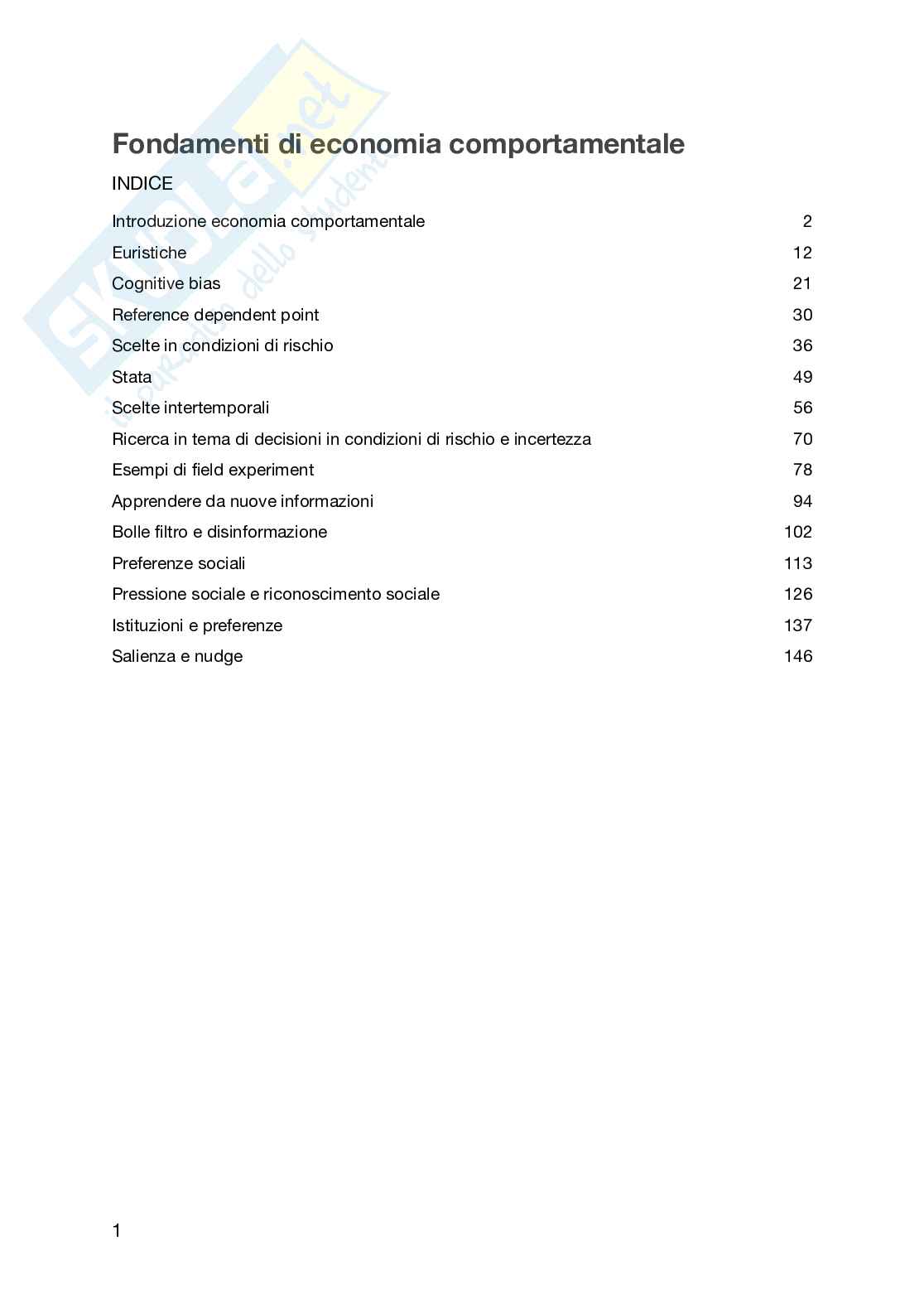 Appunti delle lezioni Fondamenti di economia comportamentale  Pag. 1