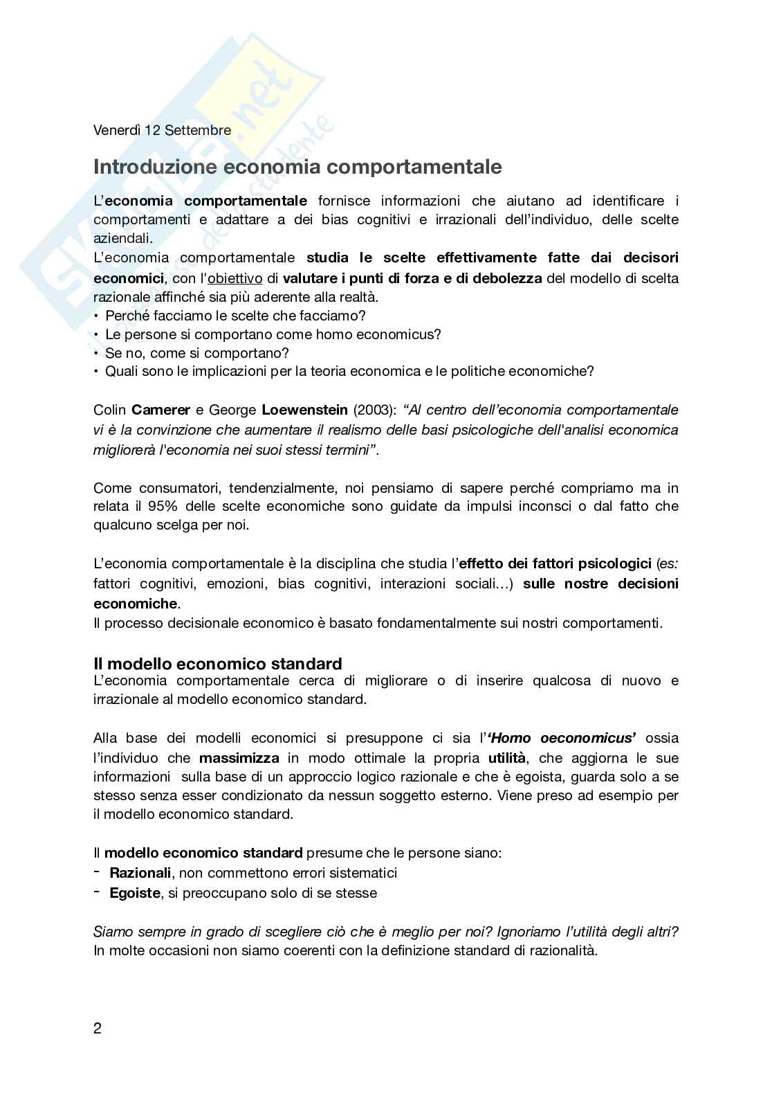 Appunti delle lezioni Fondamenti di economia comportamentale  Pag. 2