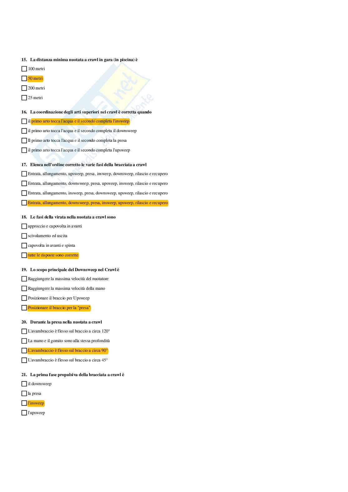 Paniere Teoria e didattica degli sport natatori (2026) - Risposte multiple corrette Pag. 11