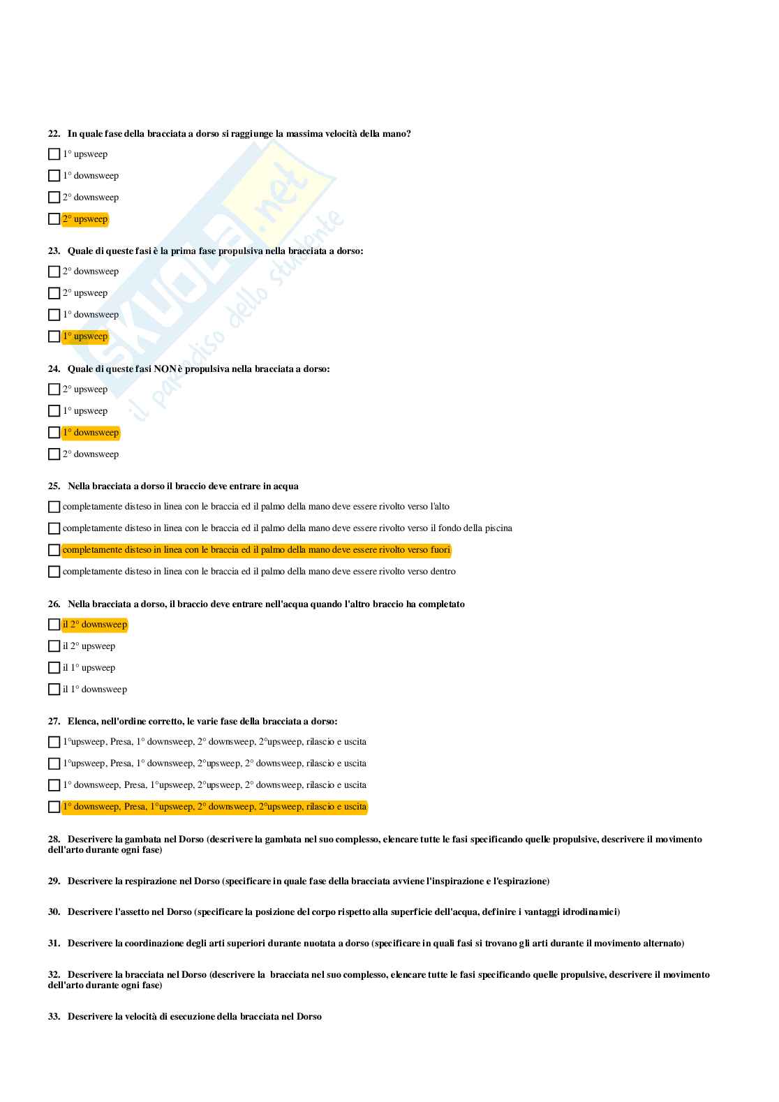 Paniere Teoria e didattica degli sport natatori (2026) - Risposte multiple corrette Pag. 16