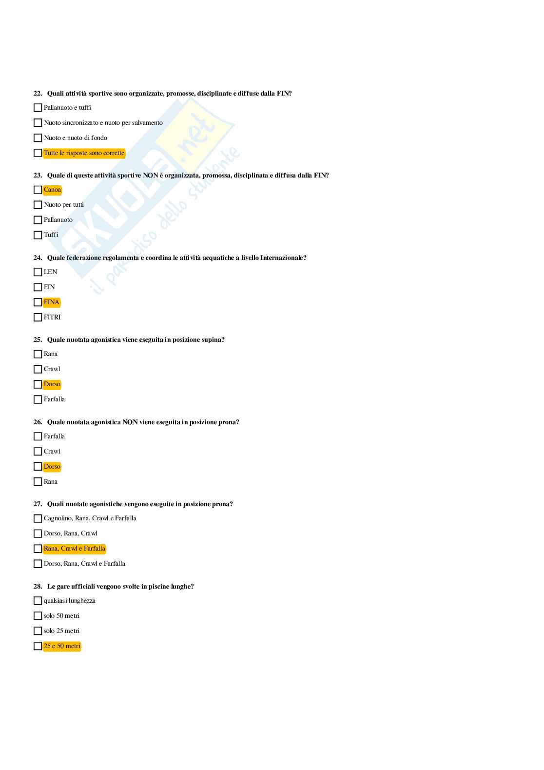 Paniere Teoria e didattica degli sport natatori (2026) - Risposte multiple corrette Pag. 6