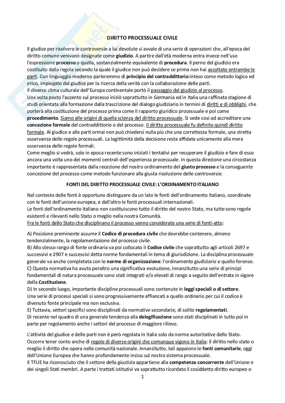 Diritto Processuale Civile - riassunto completo Pag. 1