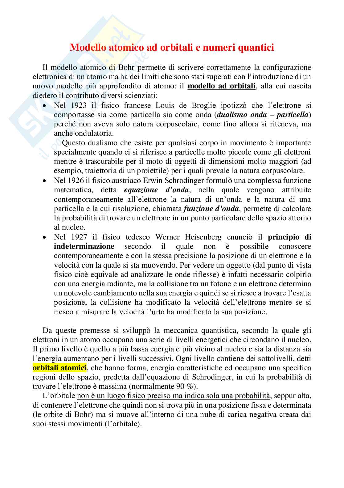 Configurazioni dei modelli atomici  Pag. 1