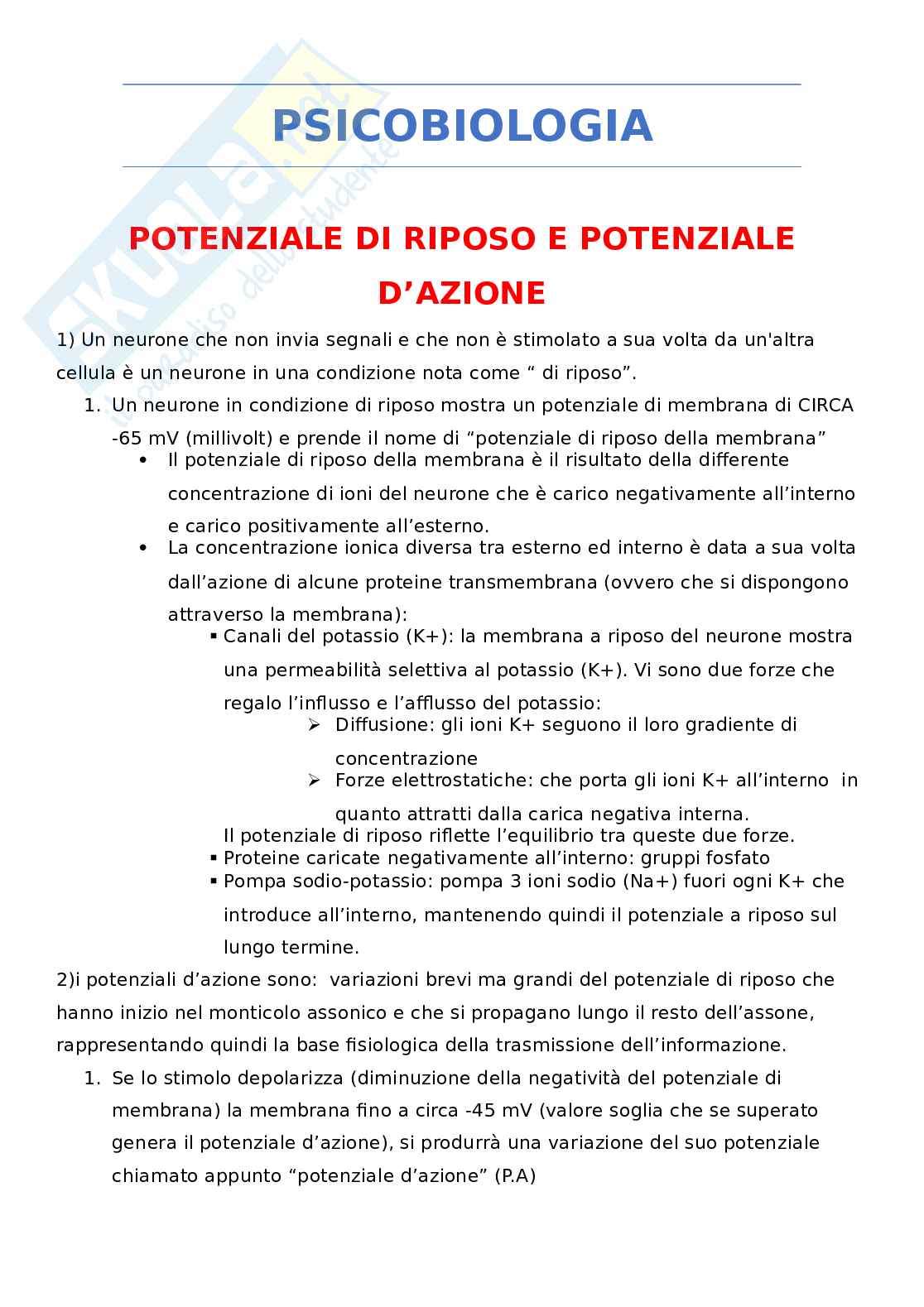 Psicobiologia del comportamento umano Pag. 1