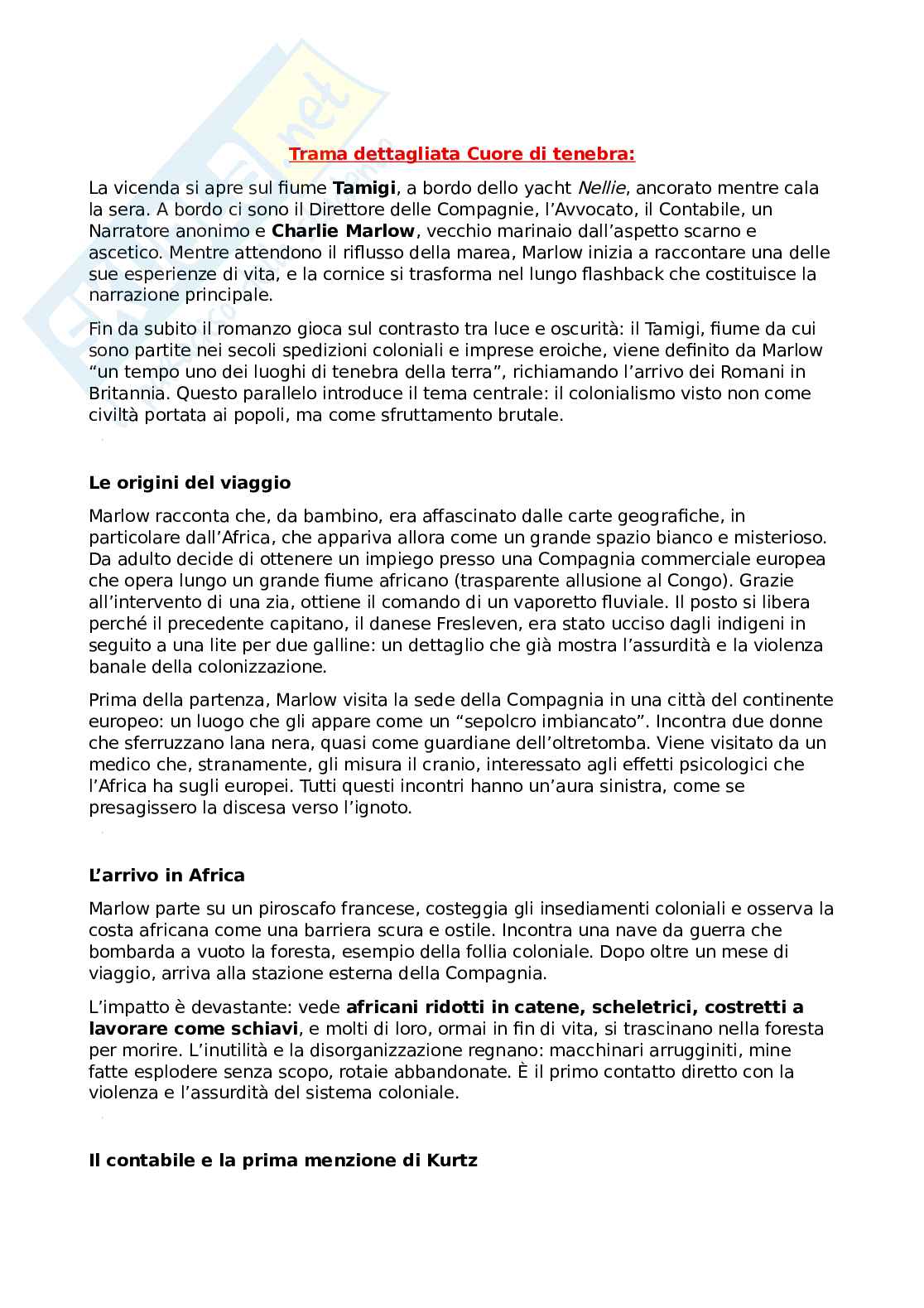 Riassunto esame Letteratura inglese I, Prof. Ambrosini Richard, libro consigliato Cuore di tenebra, Conrad Pag. 1