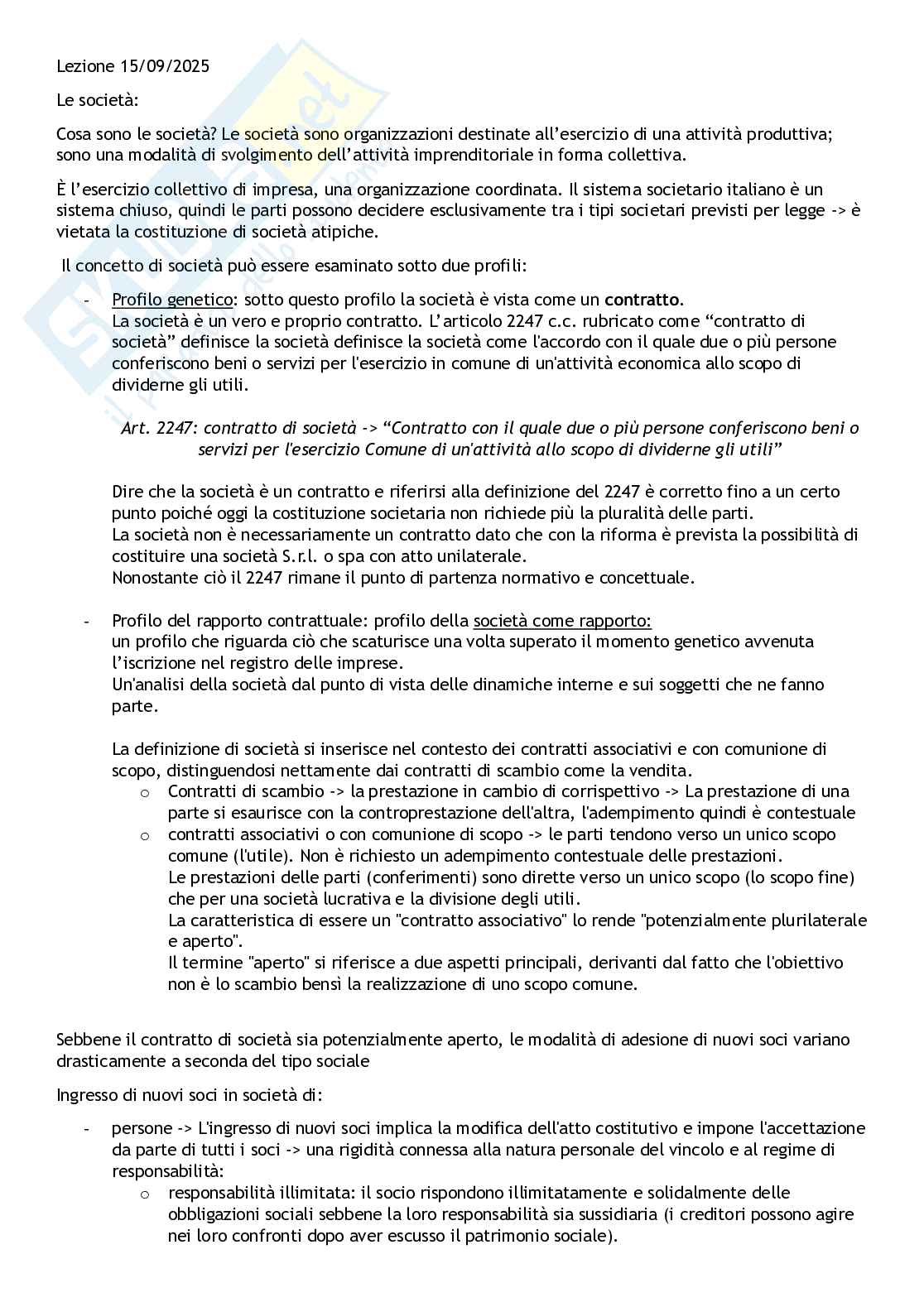 Appunti di Diritto commerciale II Pag. 1