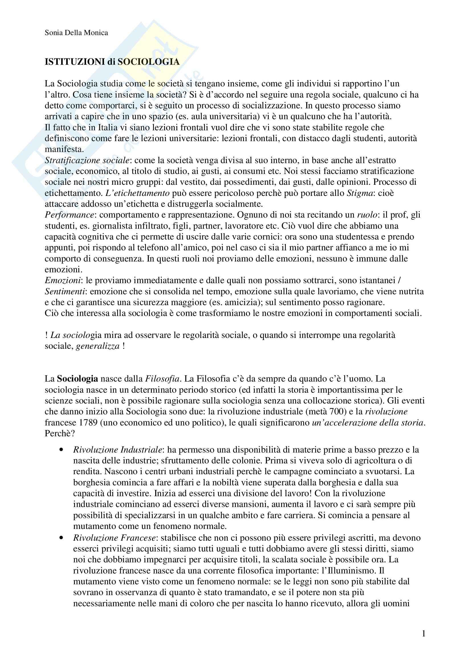 Riassunto esame Sociologia, prof. Cerulo, libro consigliato Il mondo in questione, Jedlowski Pag. 1