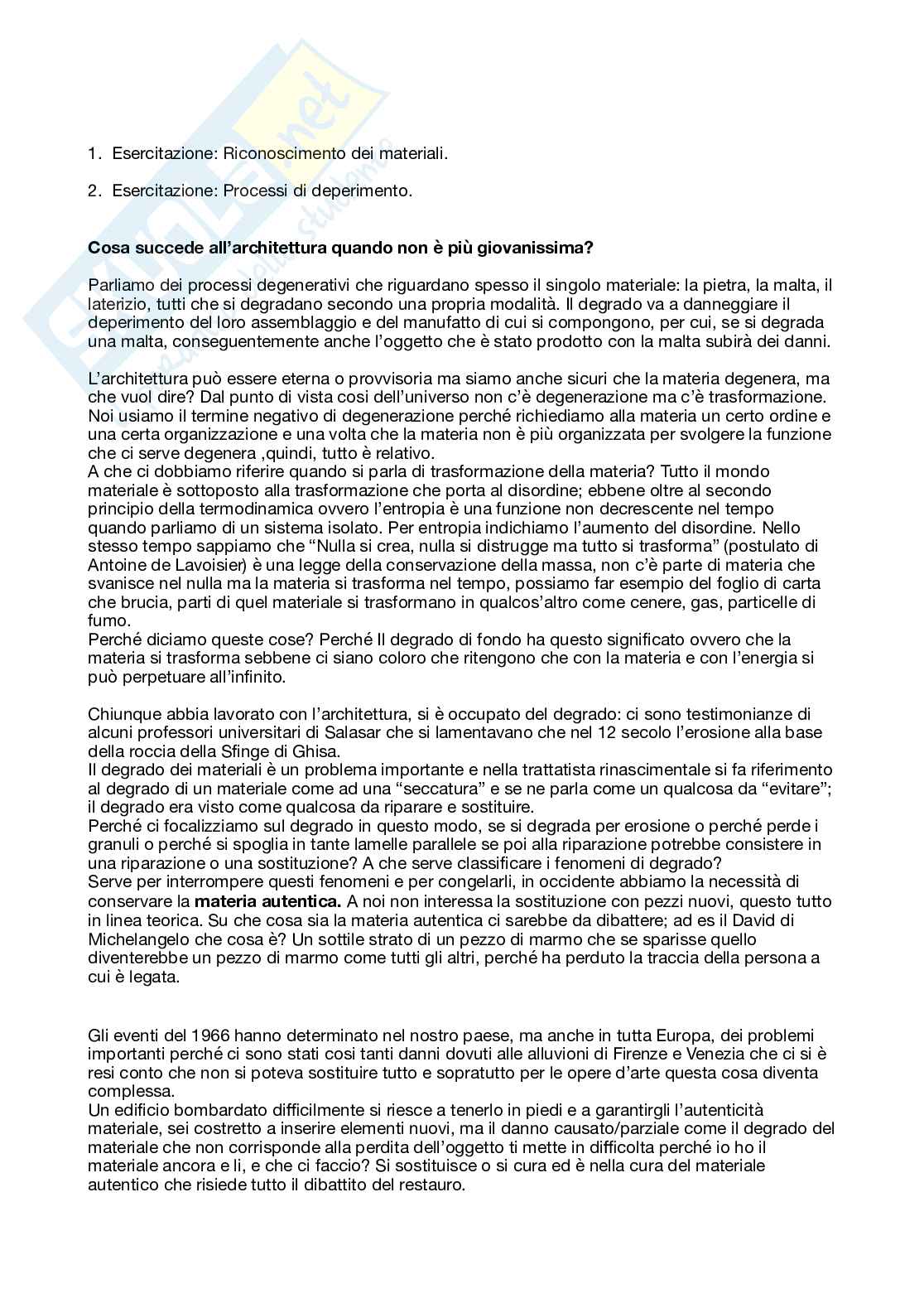 Appunti Restauro dell'architettura 1 Pag. 1