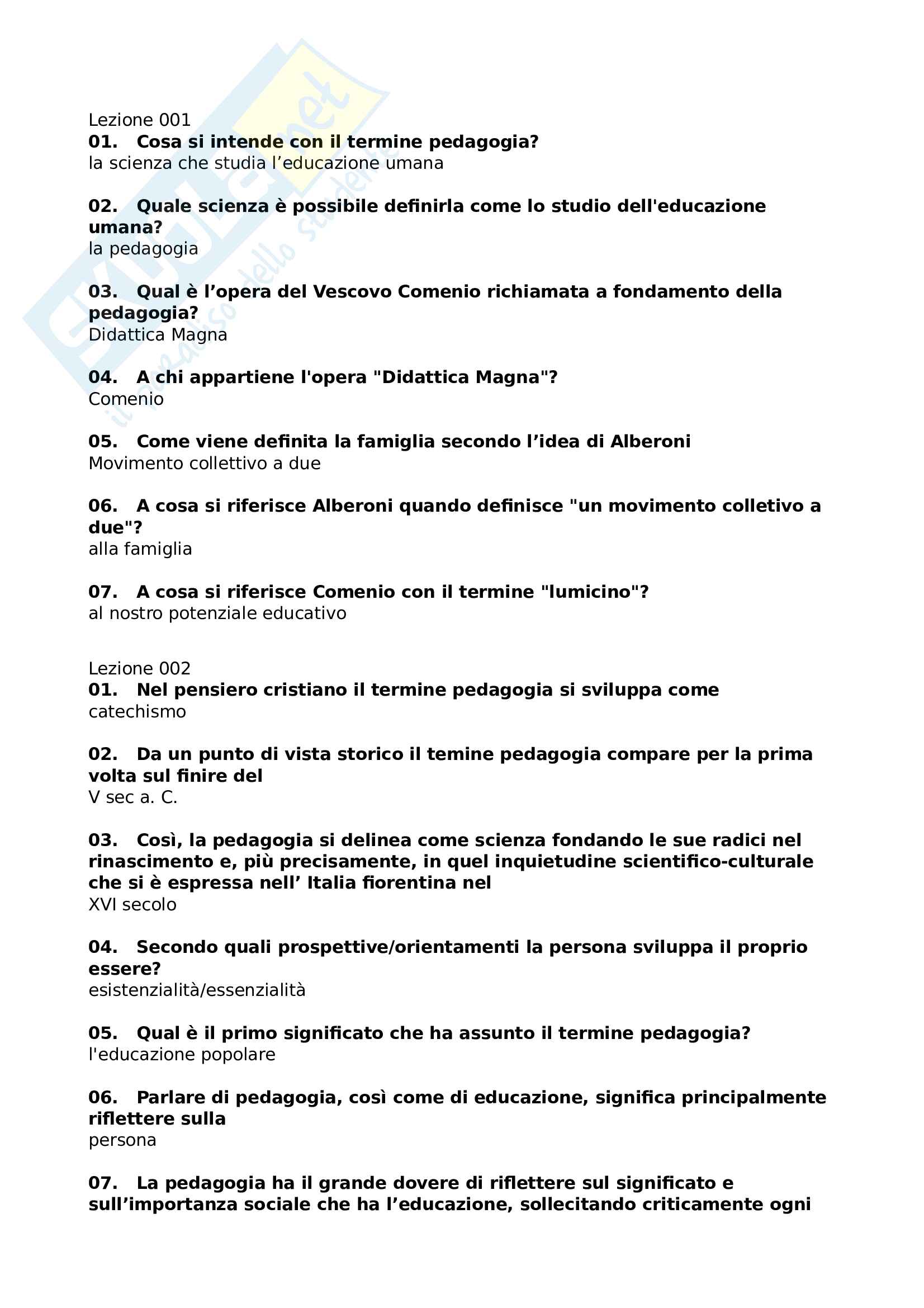 Domande Esame Pedagogia Generale E Sociale