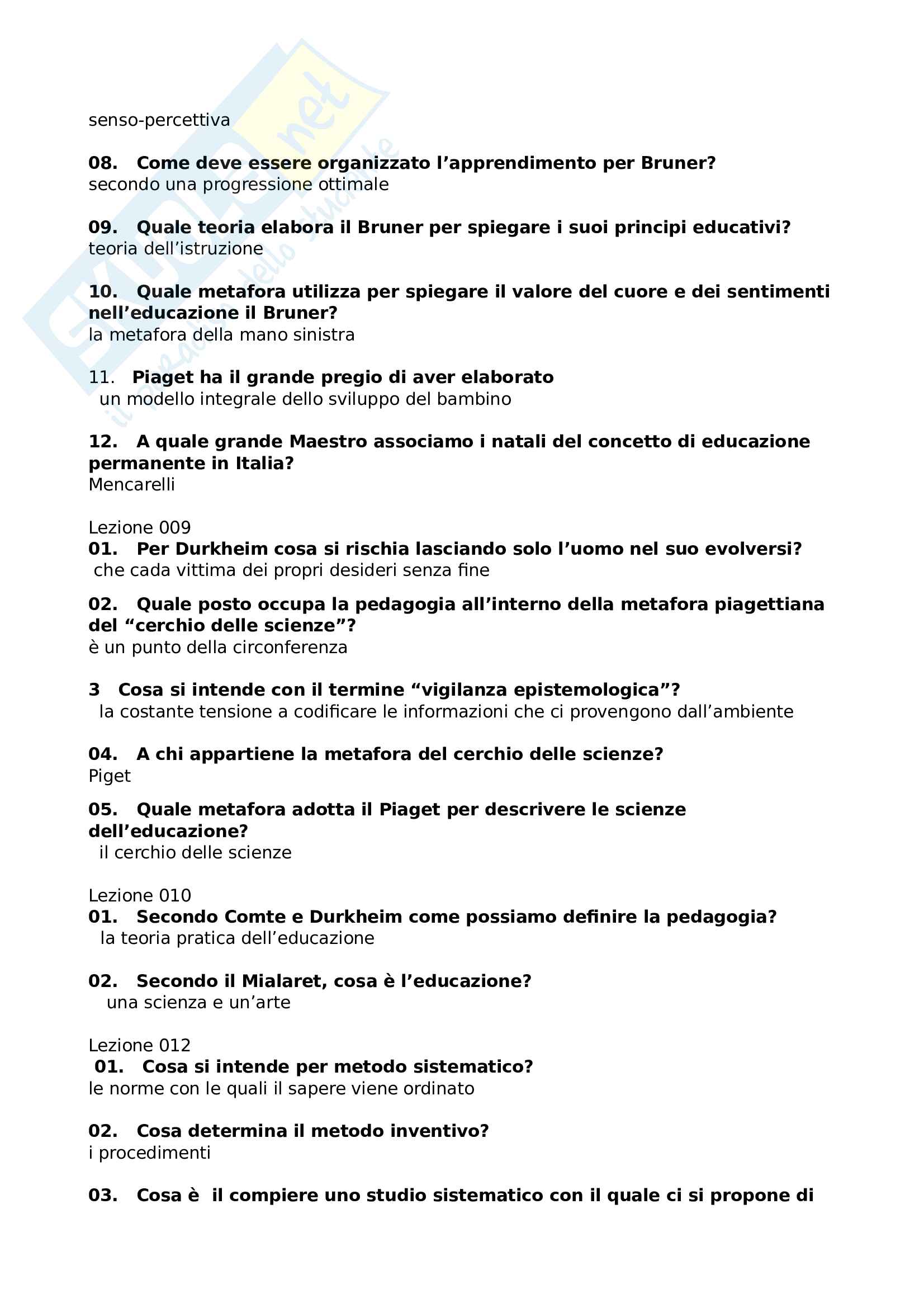 Domande Esame Pedagogia Generale E Sociale