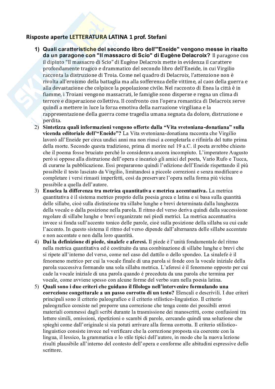 Risposte aperte Letteratura latina 1 Pag. 1