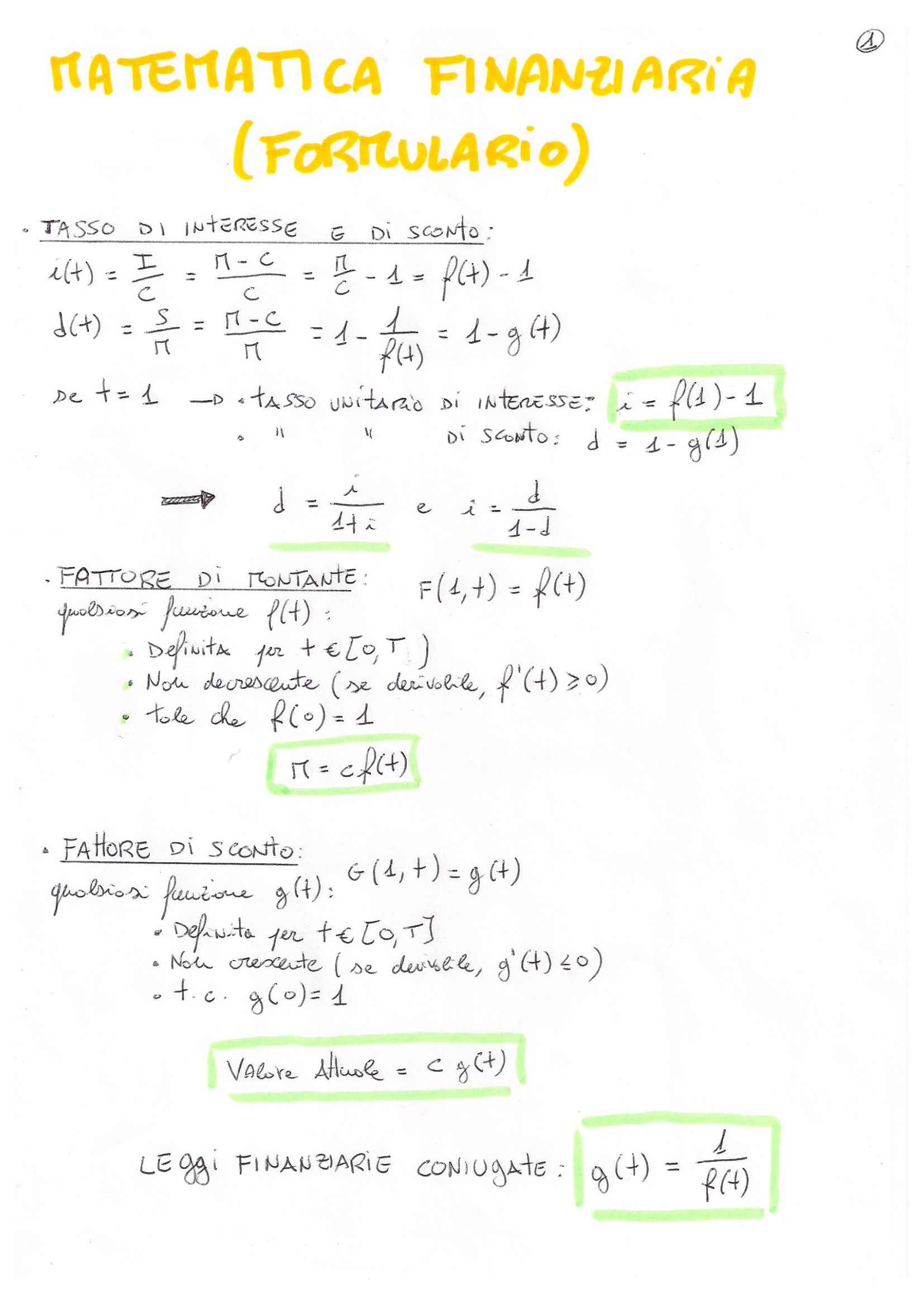 Formulario di matematica finanziaria: Appunti di matematica