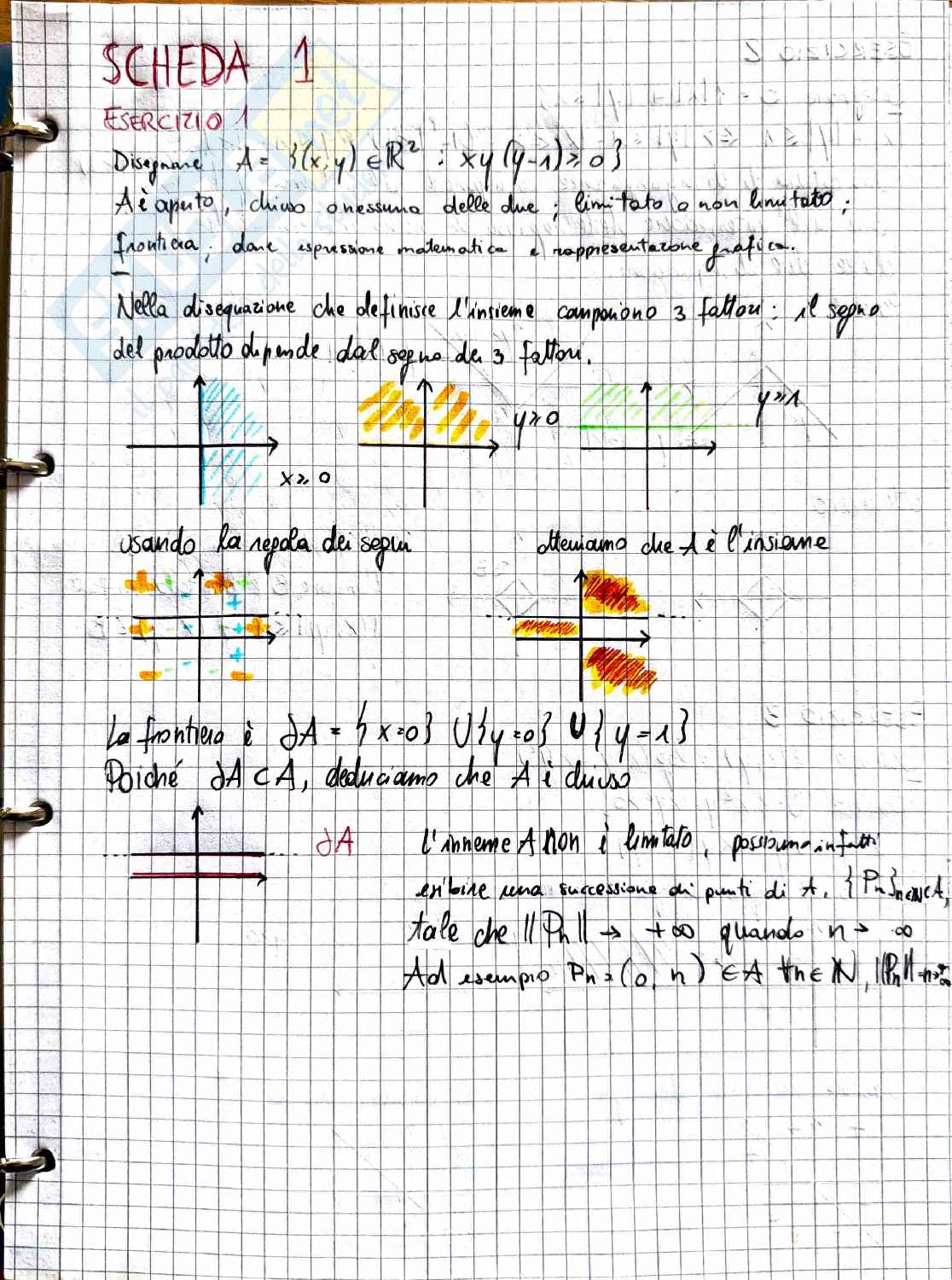 Analisi matematica 2: esercizi svolti su topologia, insiemi nel piano e superfici Pag. 1