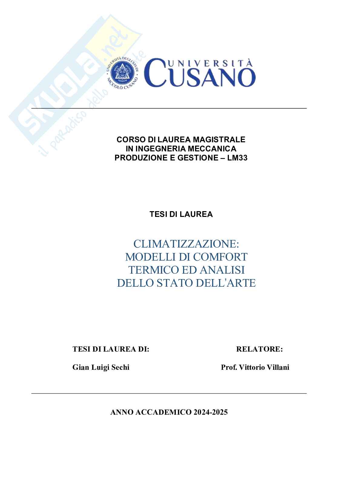 Climatizzazione: modelli di comfort termico ed analisi dello stato dell'arte Pag. 1