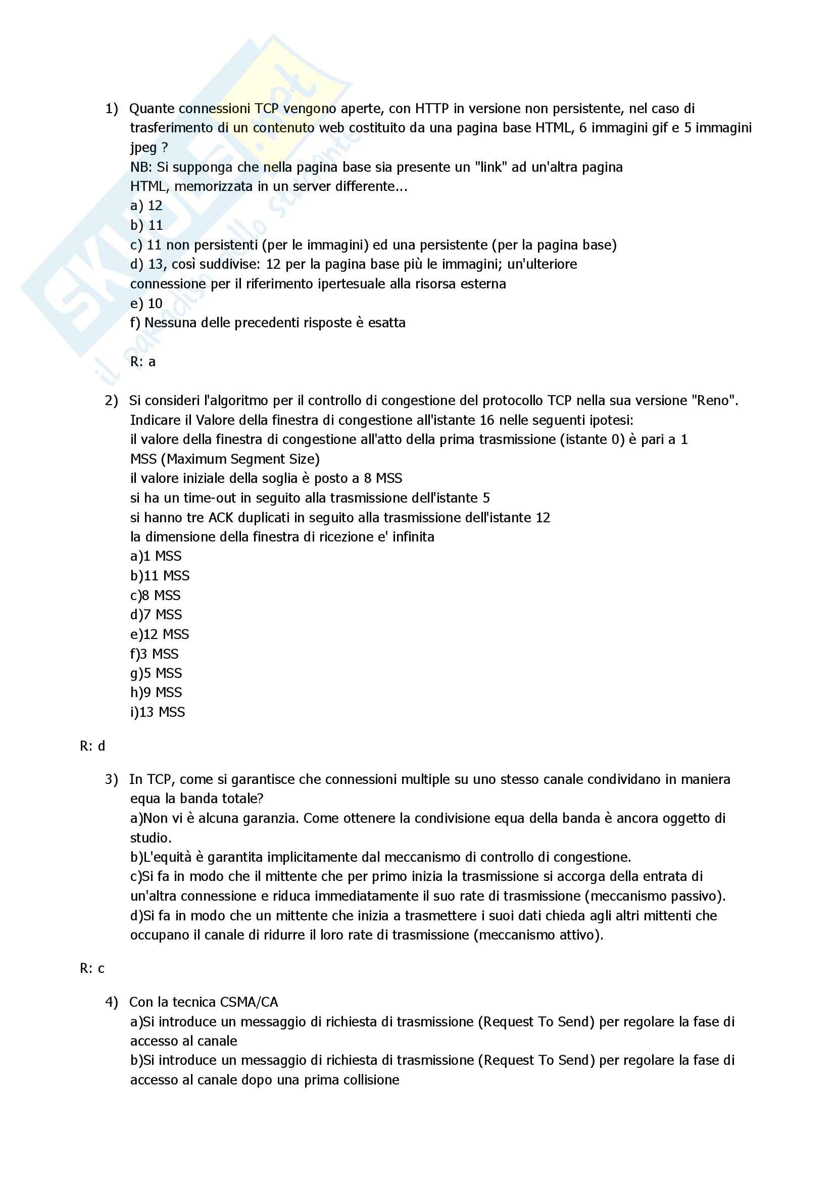 Reti di Calcolatori - raccolta di domande - esercitazione Pag. 1