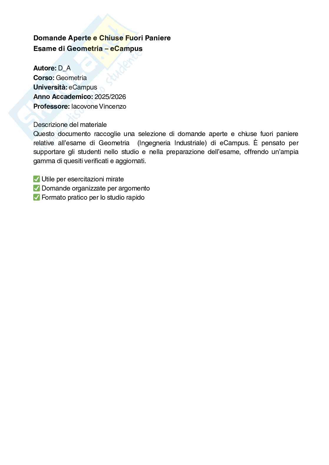 Geometria – Risposte fuori paniere complete (aperte + chiuse) – A.A. 2025/2026 Pag. 2