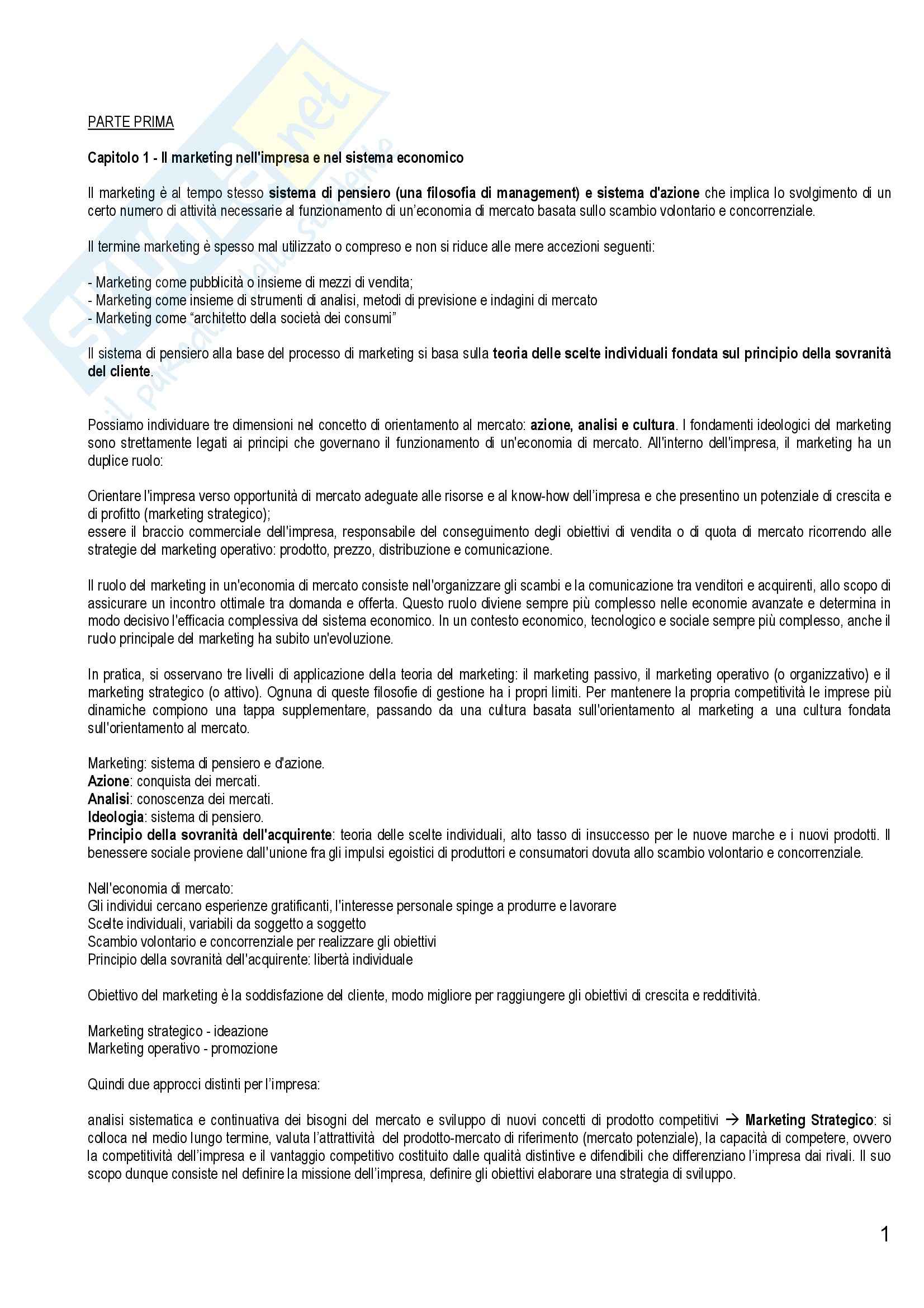 Riassunto esame Marketing e Strategie d'Impresa, prof. Cantone, libro consigliato Marketing Strategico e Operativo, Lambin Pag. 1