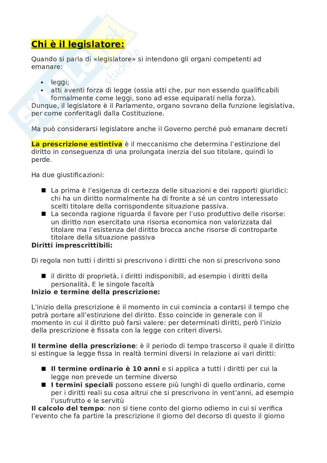 Appunti di Diritto privato basato su domande del docente Pag. 1