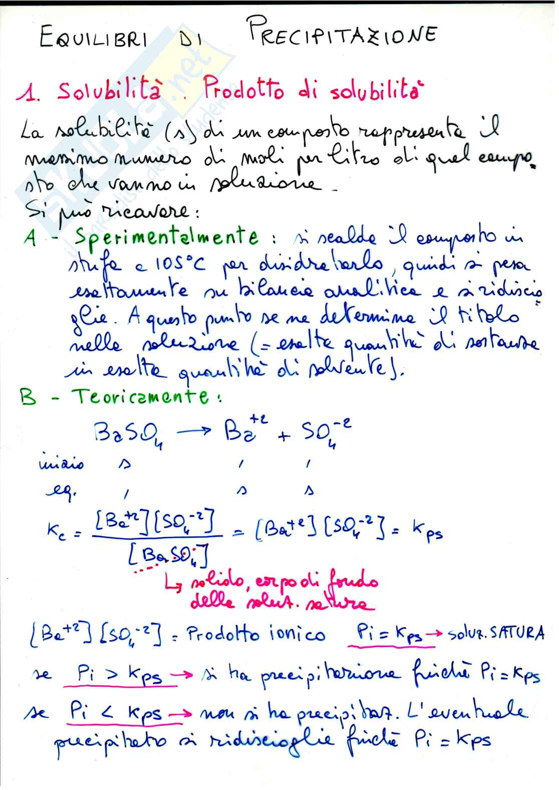 Equilibri di precipitazione  Pag. 1