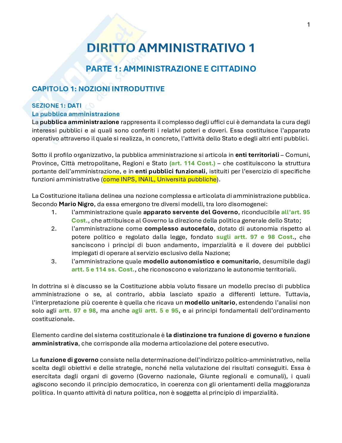 Diritto amministrativo 1 - primo parziale Pag. 1