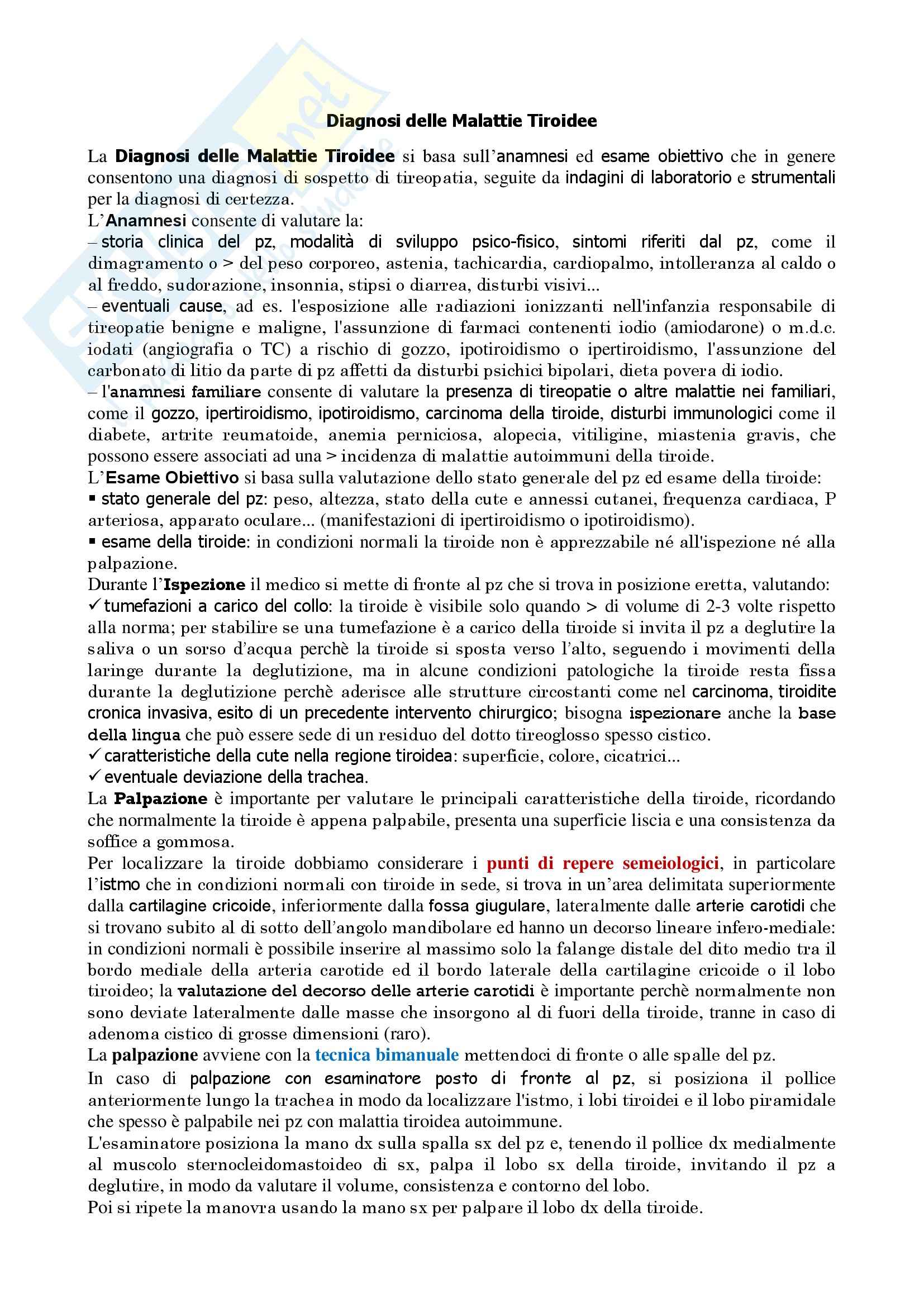 Endocrinologia - diagnosi delle malattie tiroidee Pag. 1