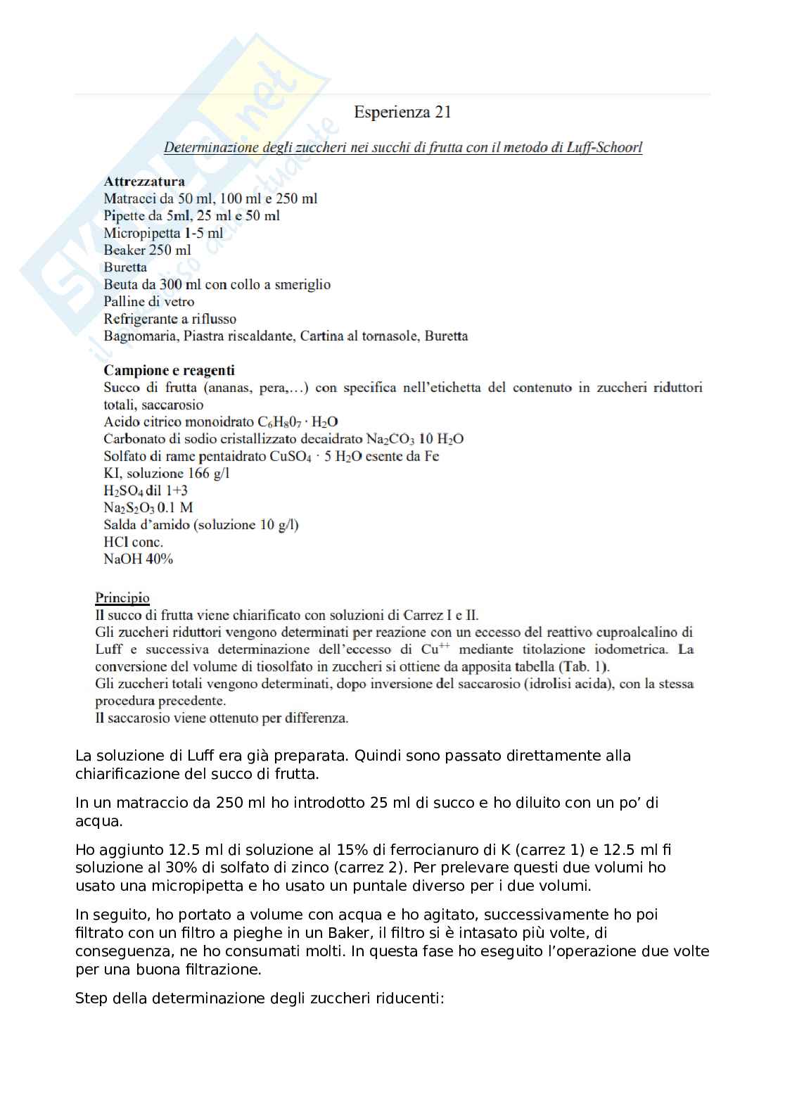 Esame e prove di laboratorio Analisi biochimiche Pag. 1