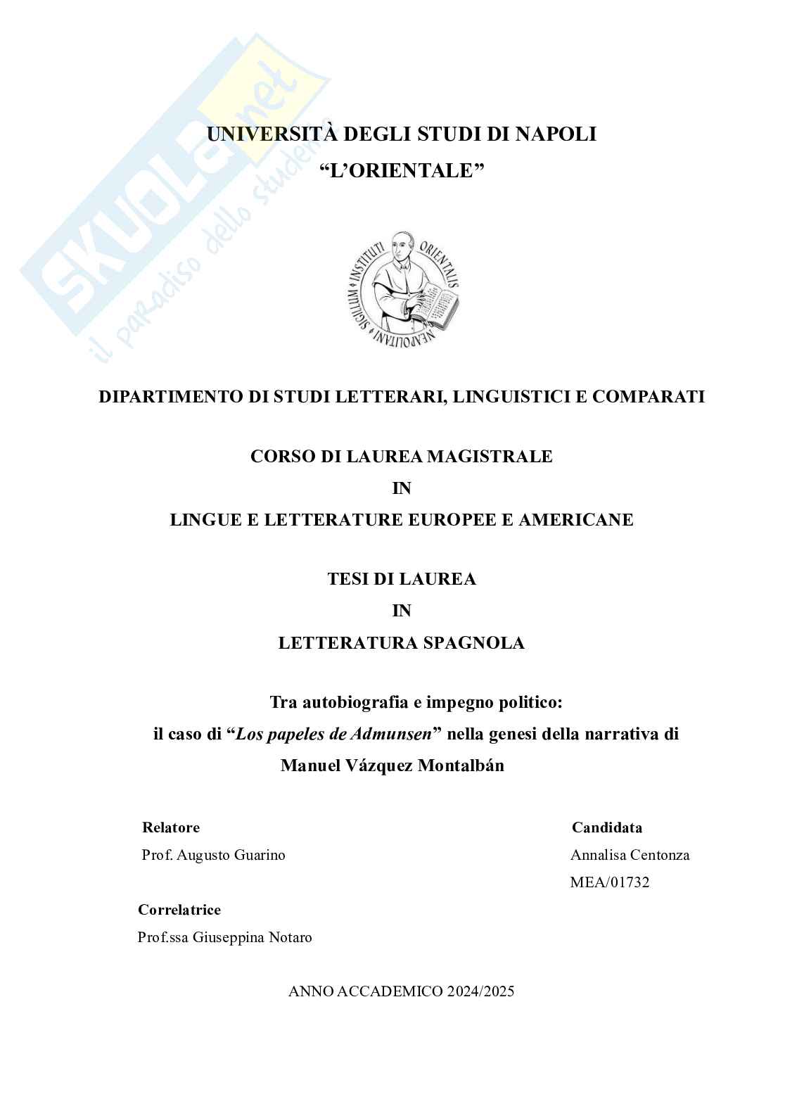 Tra autobiografia e impegno politico:  il caso di “Los papeles de Admunsen” nella genesi della narrativa di  Manuel Vázquez Montalbán Pag. 1