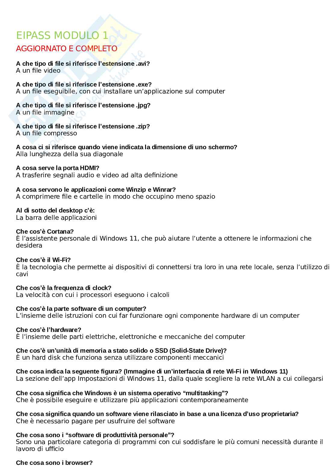 Eipass Modulo 1: Fondamenti di informatica e terminologia chiave (o Fondamenti ICT) Pag. 1