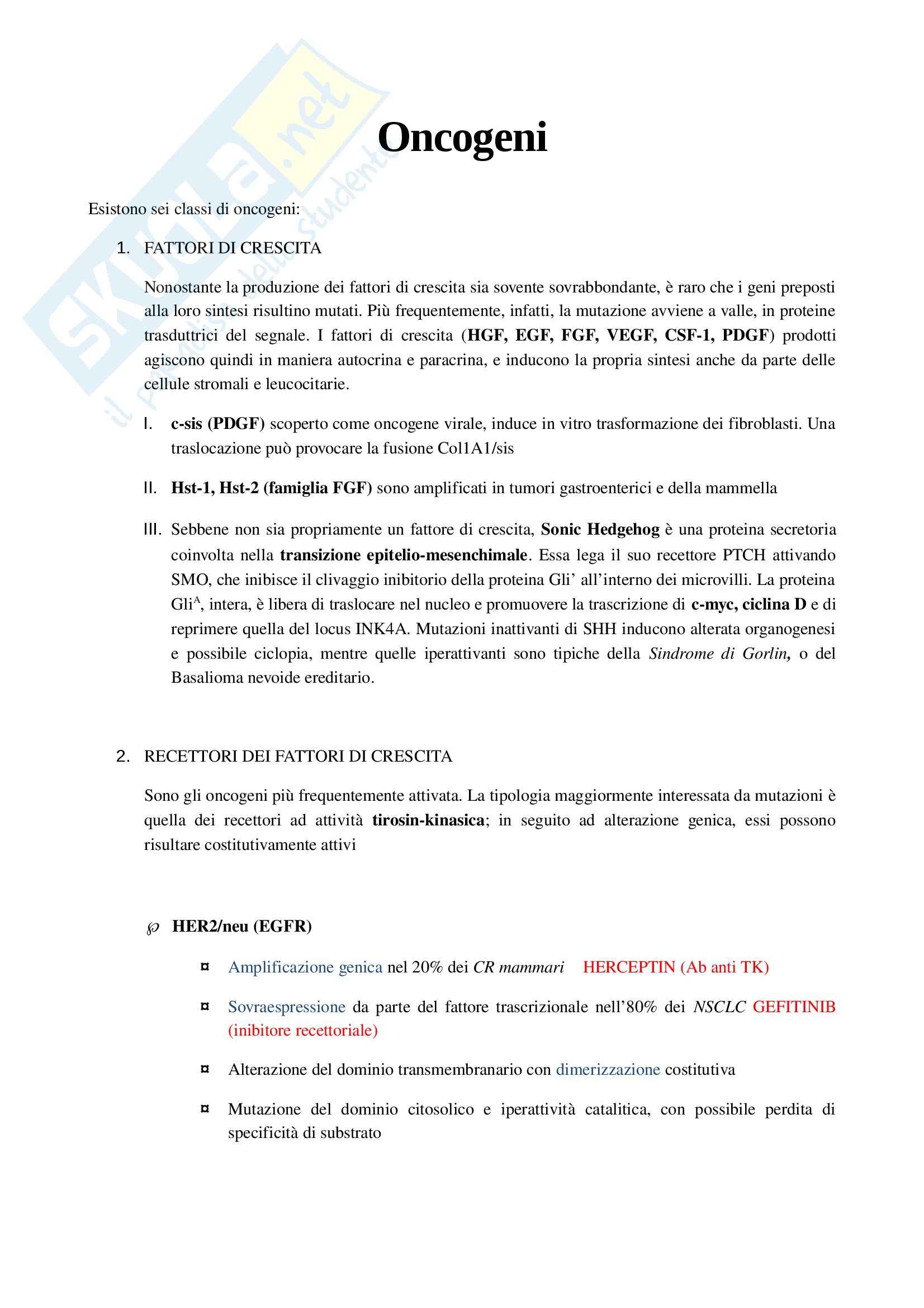 Patologia e fisiopatologia generale - oncogeni Pag. 1