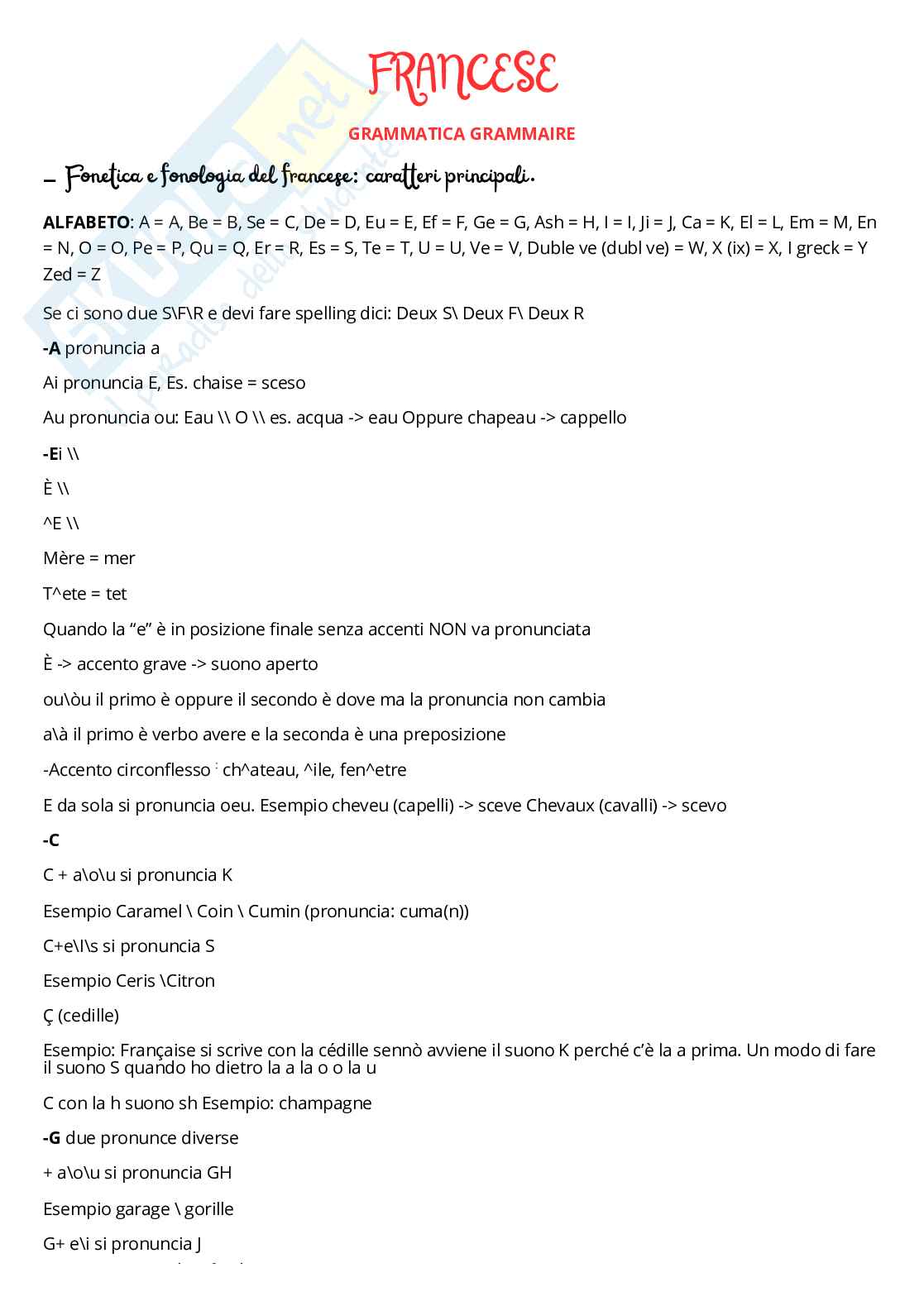Appunti Lingua francese Pag. 1