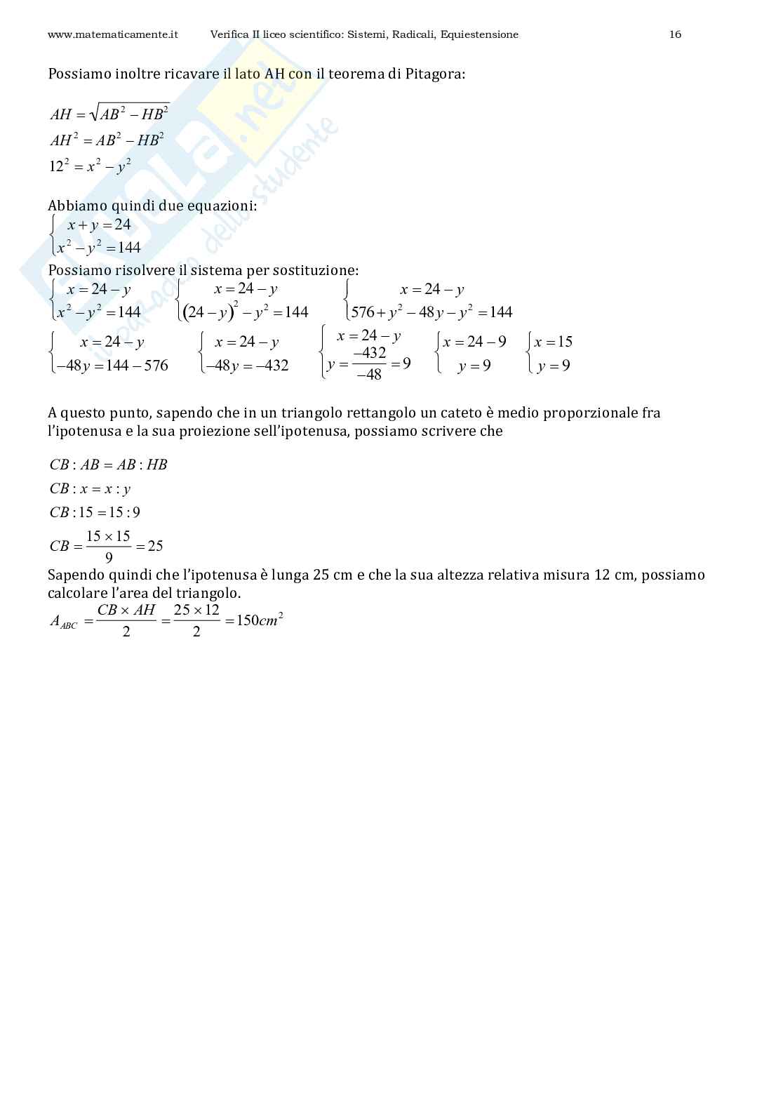 Compito in classe II liceo scientifico sistemi, radicali, equiestensione Pag. 16