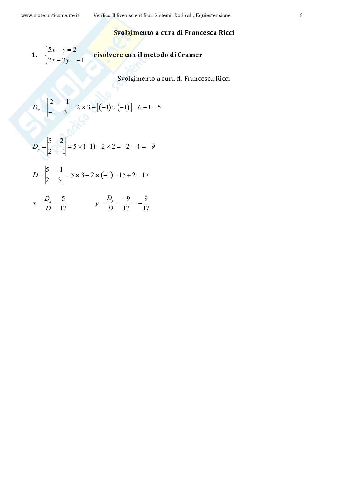 Compito in classe II liceo scientifico sistemi, radicali, equiestensione Pag. 2