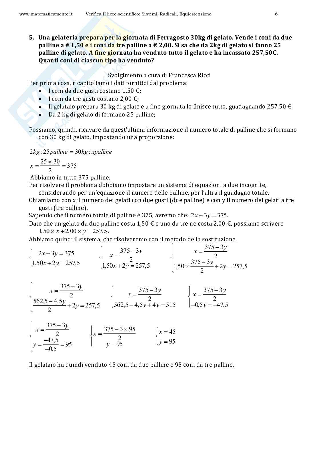 Compito in classe II liceo scientifico sistemi, radicali, equiestensione Pag. 6