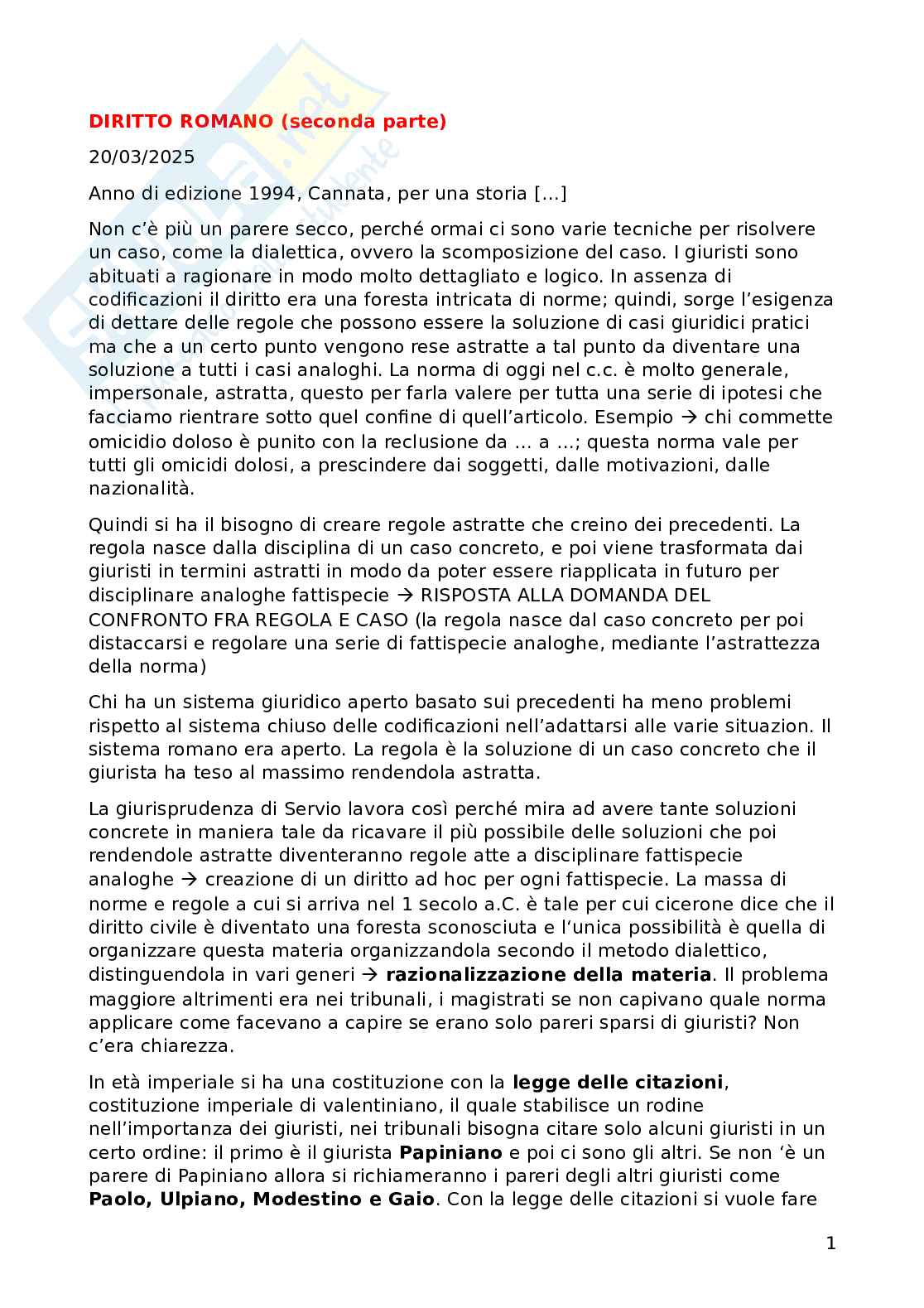 Diritto romano, seconda parte Pag. 1