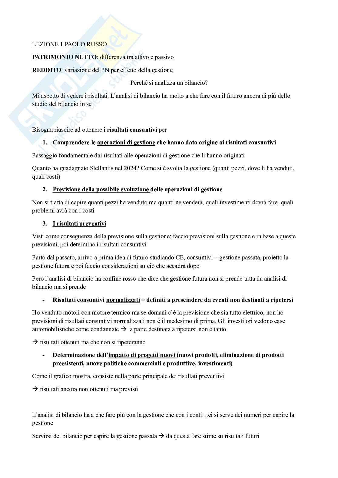 L'assetto economico finanziario e i criteri di gestione Pag. 1