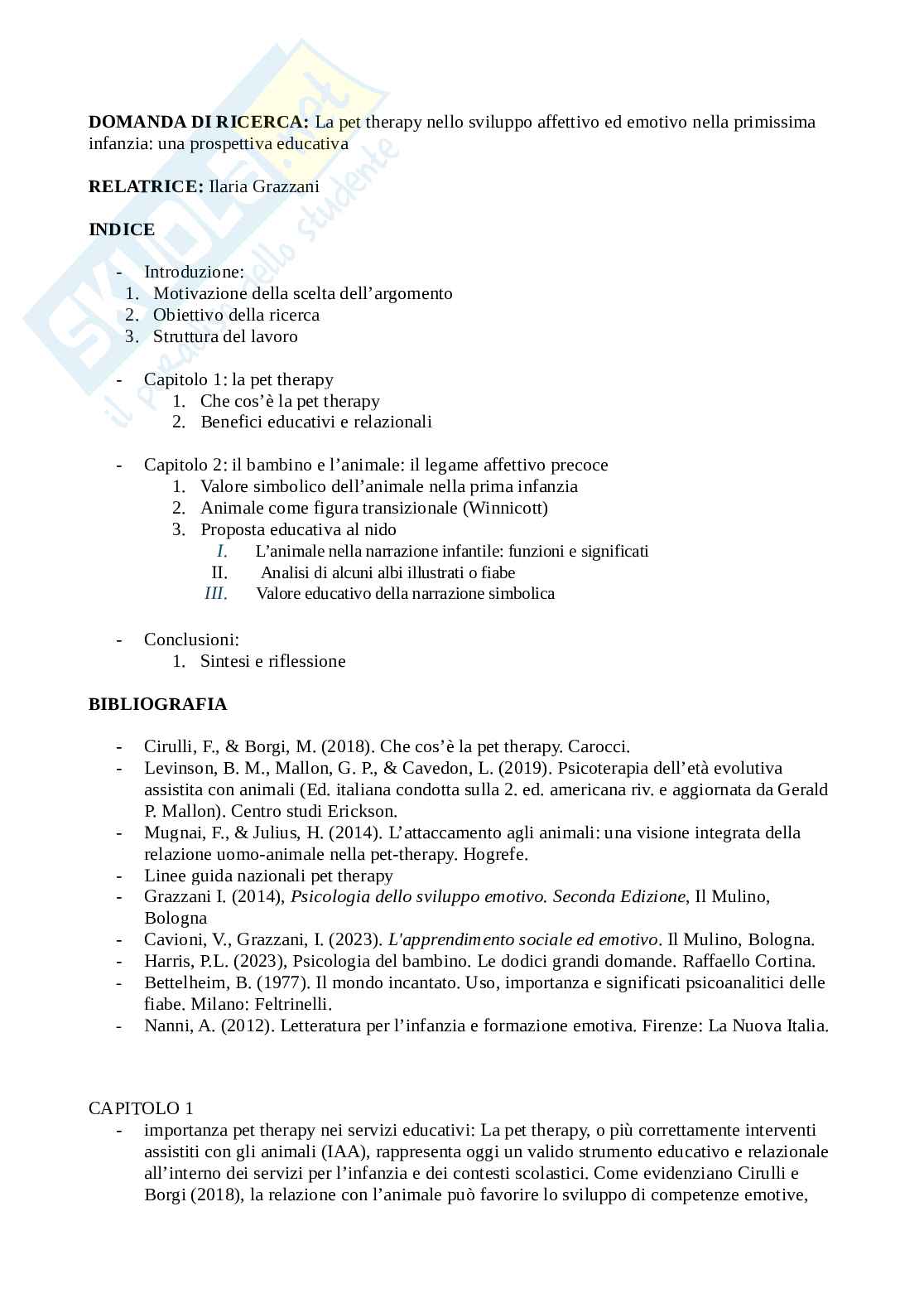 Spunti per tesi su pet therapy Pag. 1