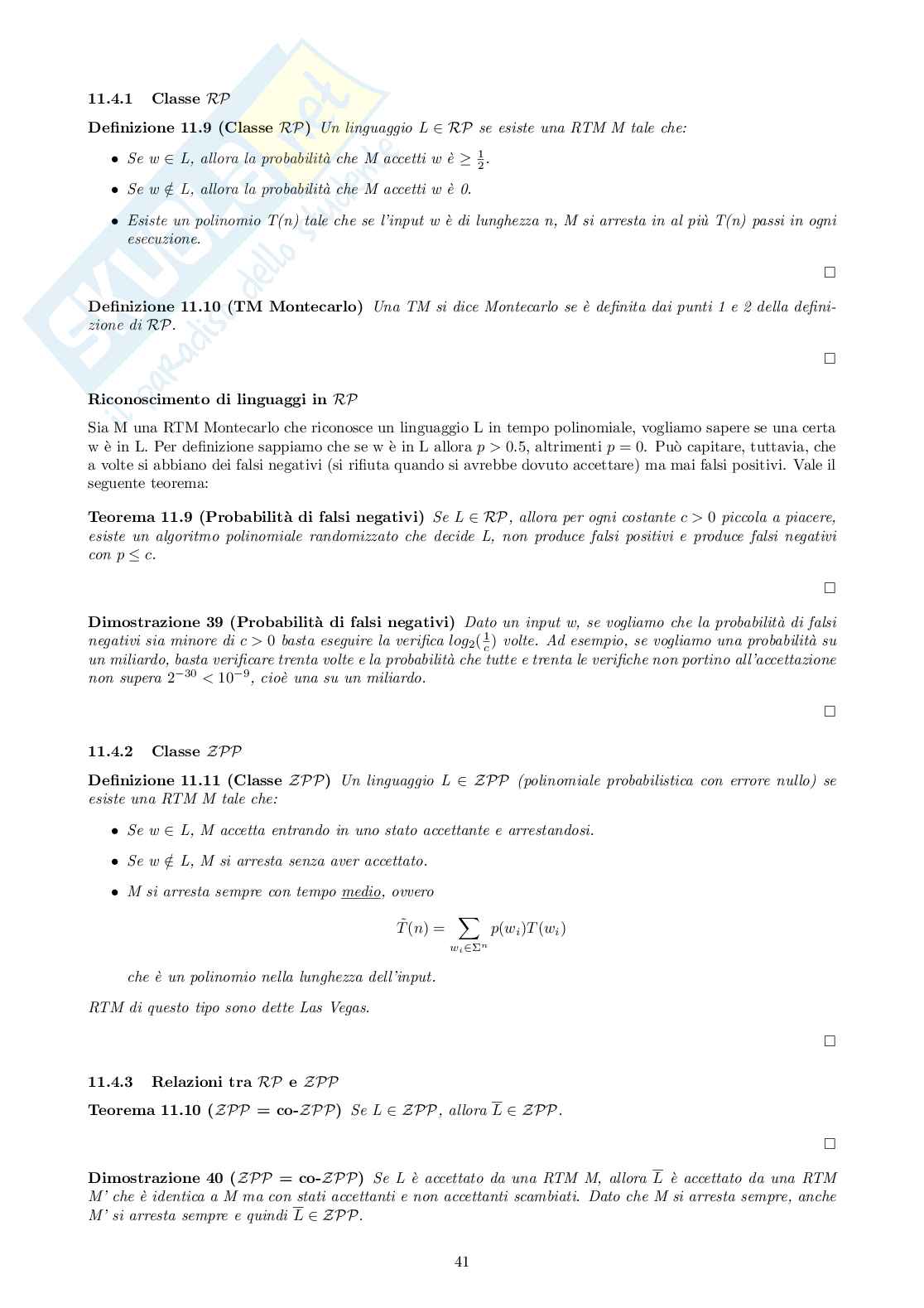 Riassunto esame Teoria della calcolabilità e complessità, Prof. Mignosi Filippo, libro consigliato Automi, linguaggi e calcolabilità, Rajeev Motvani Pag. 41