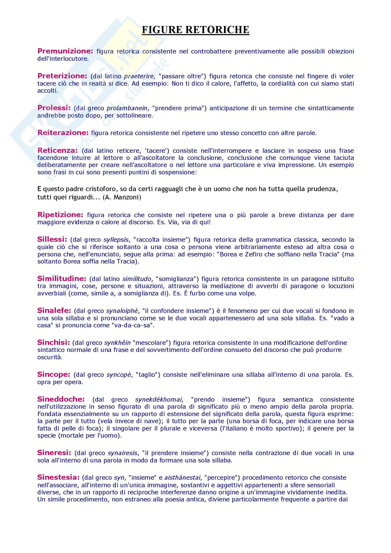 Tecniche espressive e composizione testi in italiano - dizionario figure retoriche Pag. 6