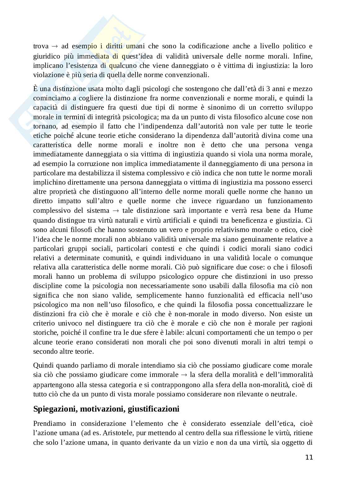 Filosofia morale - Prof. Matteo Galletti - con approfondimento su Aristotele e David Hume Pag. 11