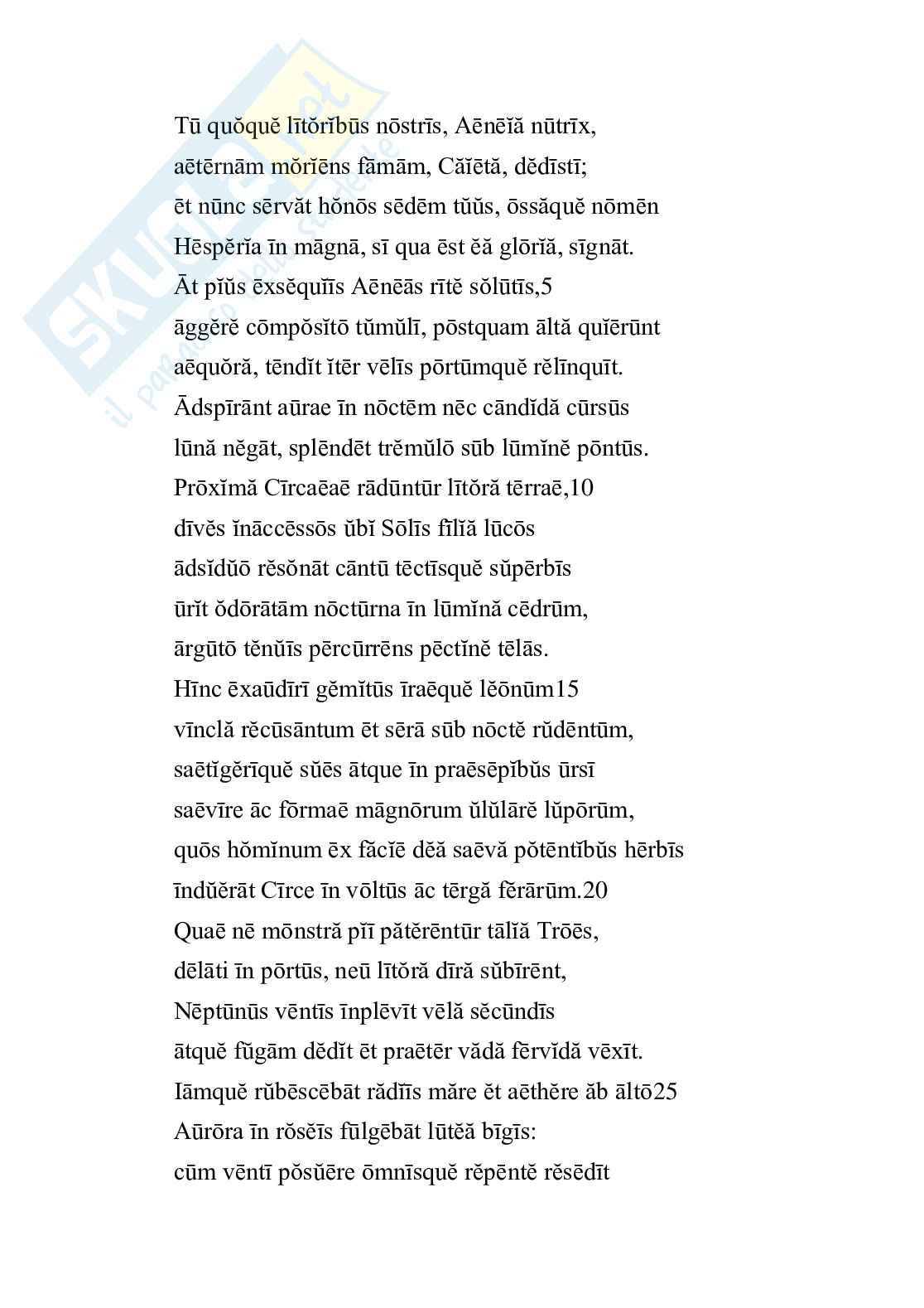 Scansione metrica (sillabe lunghe e brevi) di Virgilio, Eneide, libro  VII Pag. 1